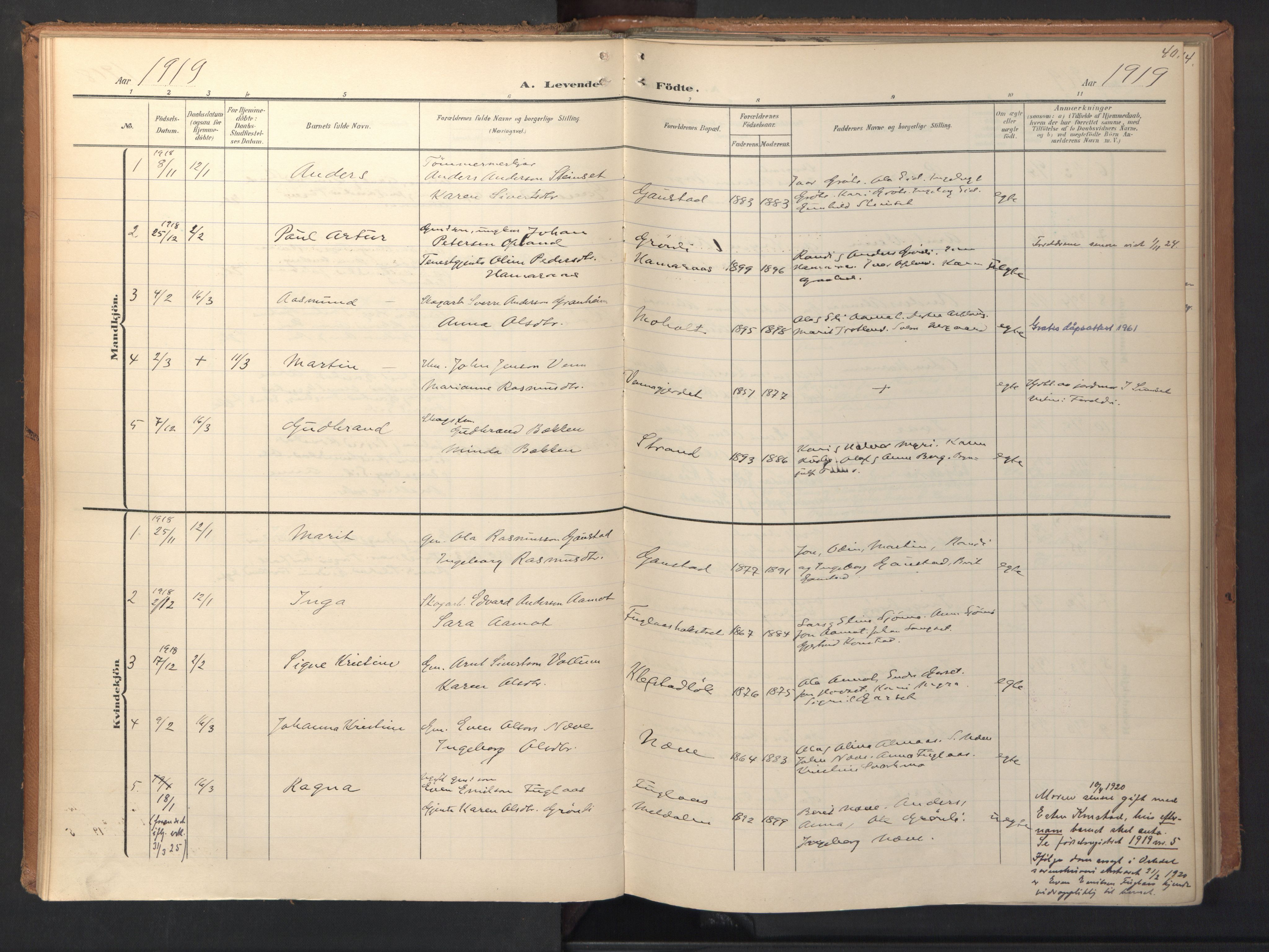 Ministerialprotokoller, klokkerbøker og fødselsregistre - Sør-Trøndelag, SAT/A-1456/694/L1128: Parish register (official) no. 694A02, 1906-1931, p. 40