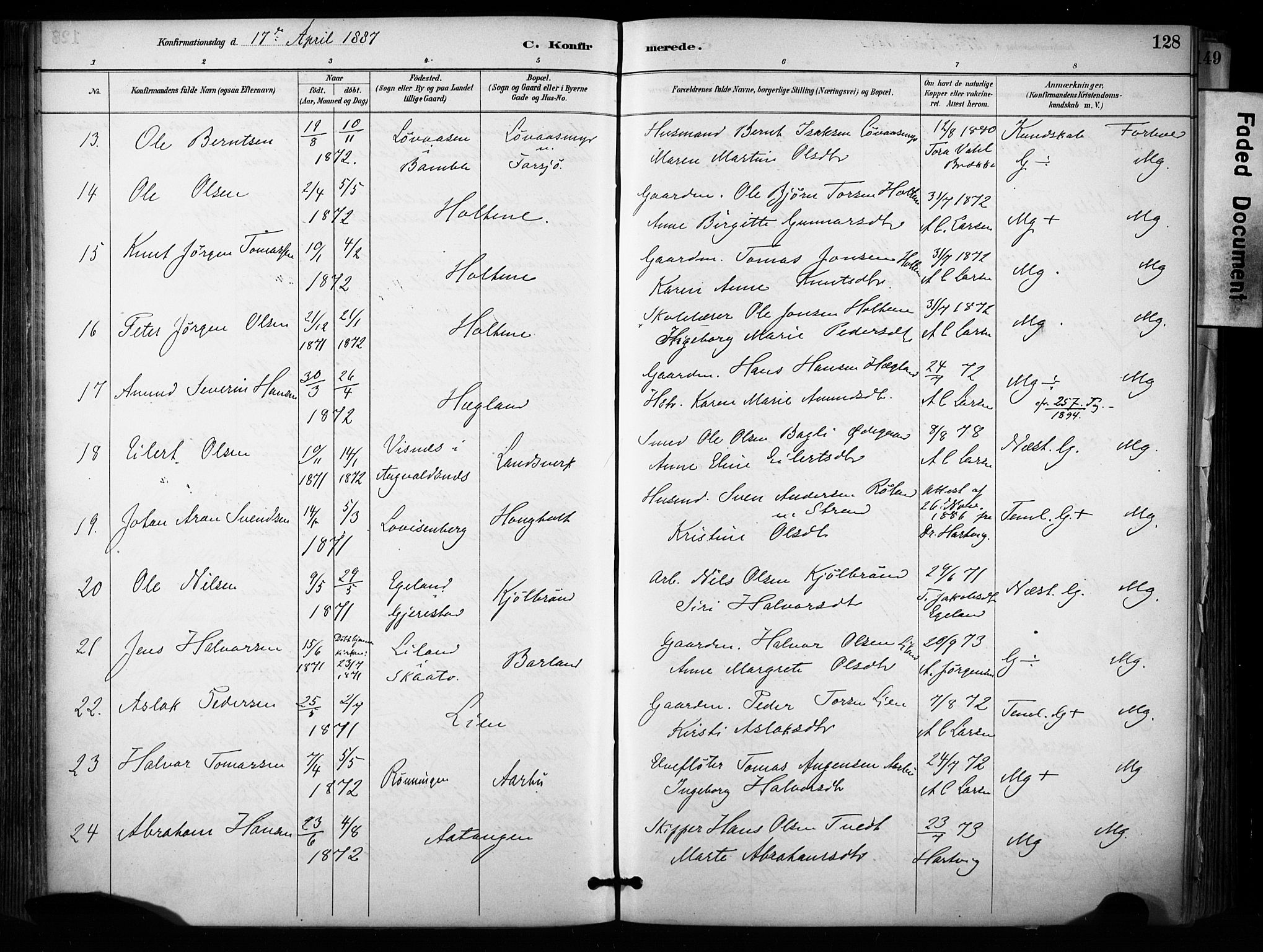 Sannidal kirkebøker, SAKO/A-296/F/Fa/L0015: Parish register (official) no. 15, 1884-1899, p. 128