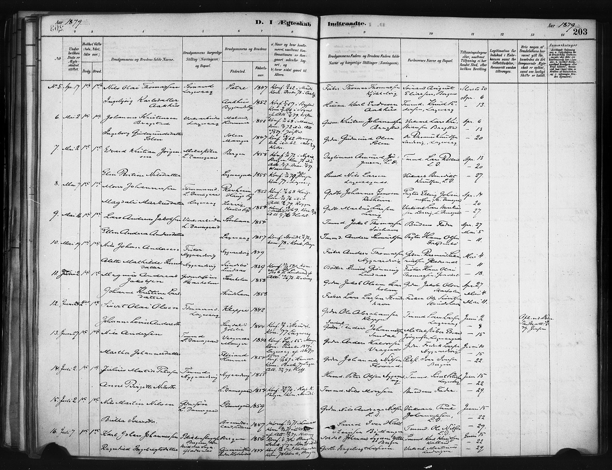 Askøy Sokneprestembete, AV/SAB-A-74101/H/Ha/Haa/Haae/L0002: Parish register (official) no. E 2, 1878-1891, p. 203