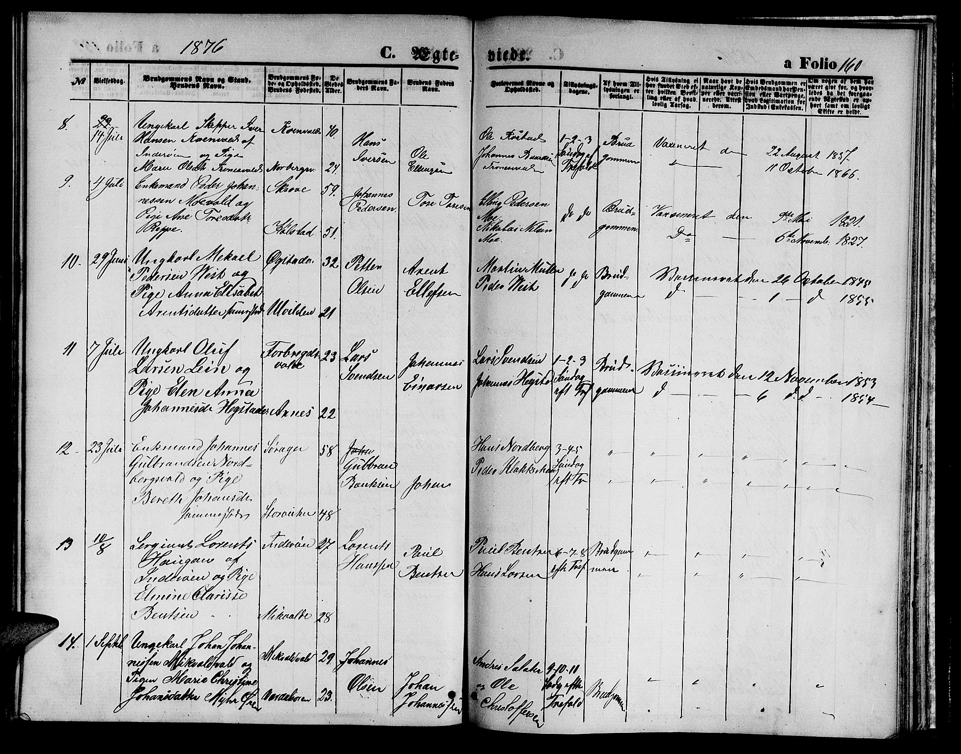 Ministerialprotokoller, klokkerbøker og fødselsregistre - Nord-Trøndelag, SAT/A-1458/723/L0255: Parish register (copy) no. 723C03, 1869-1879, p. 160