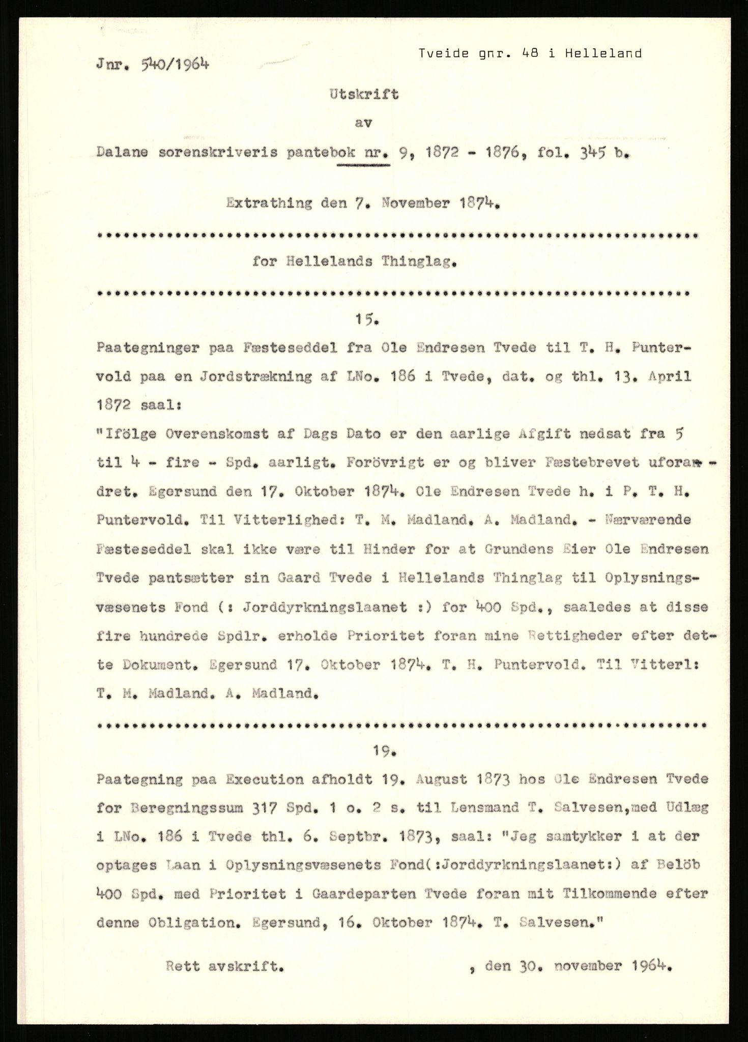 Statsarkivet i Stavanger, SAST/A-101971/03/Y/Yj/L0089: Avskrifter sortert etter gårdsnavn: Tuneim - Tørsdal ved Uglehaugen, 1750-1930, p. 222