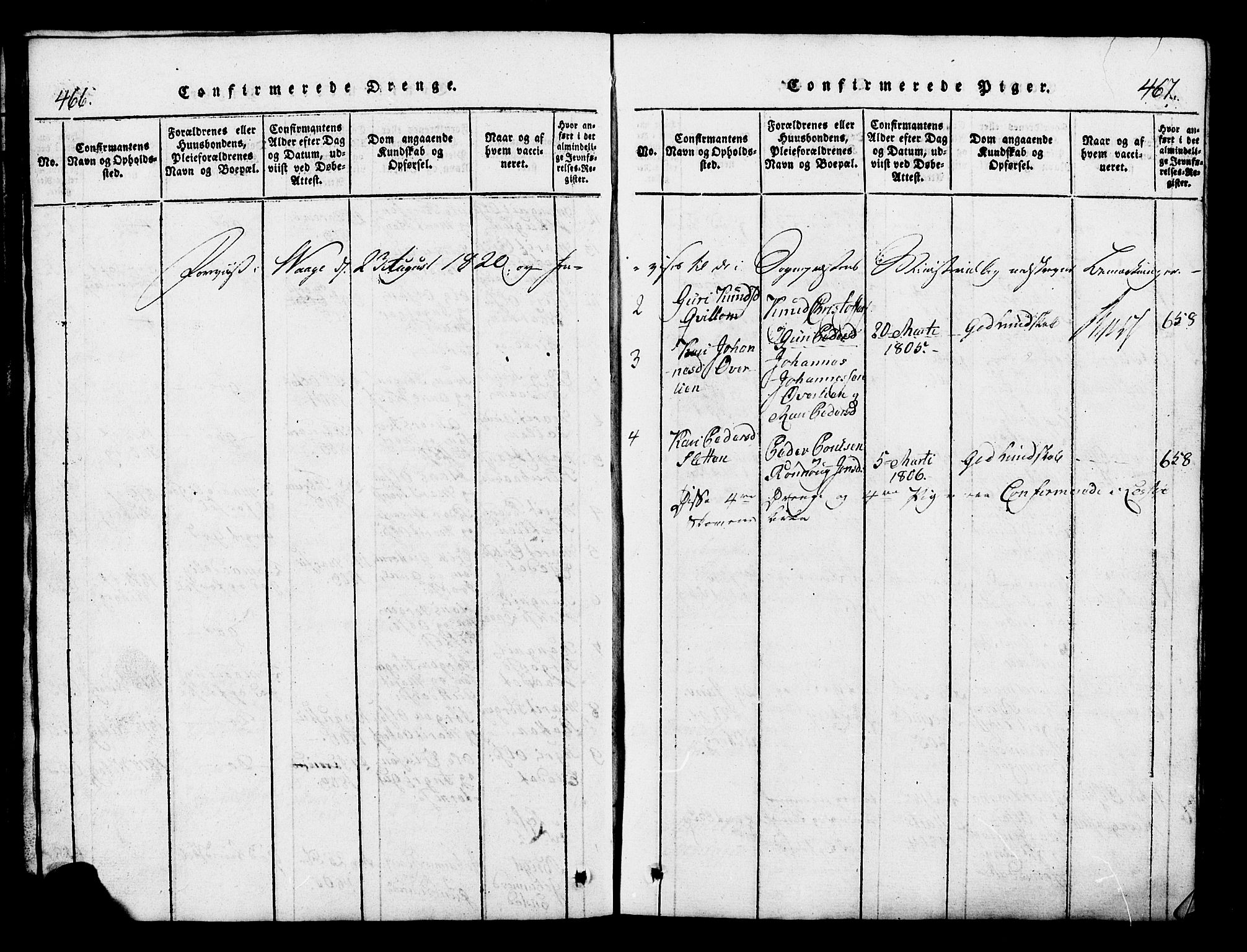 Lesja prestekontor, SAH/PREST-068/H/Ha/Hab/L0001: Parish register (copy) no. 1, 1820-1831, p. 466-467