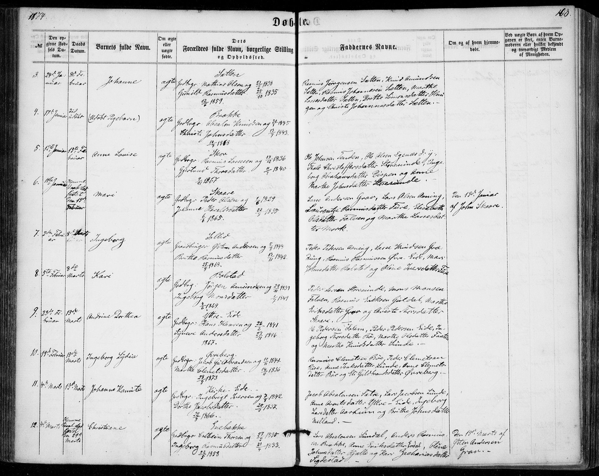 Stryn Sokneprestembete, AV/SAB-A-82501: Parish register (official) no. A 3, 1862-1877, p. 103