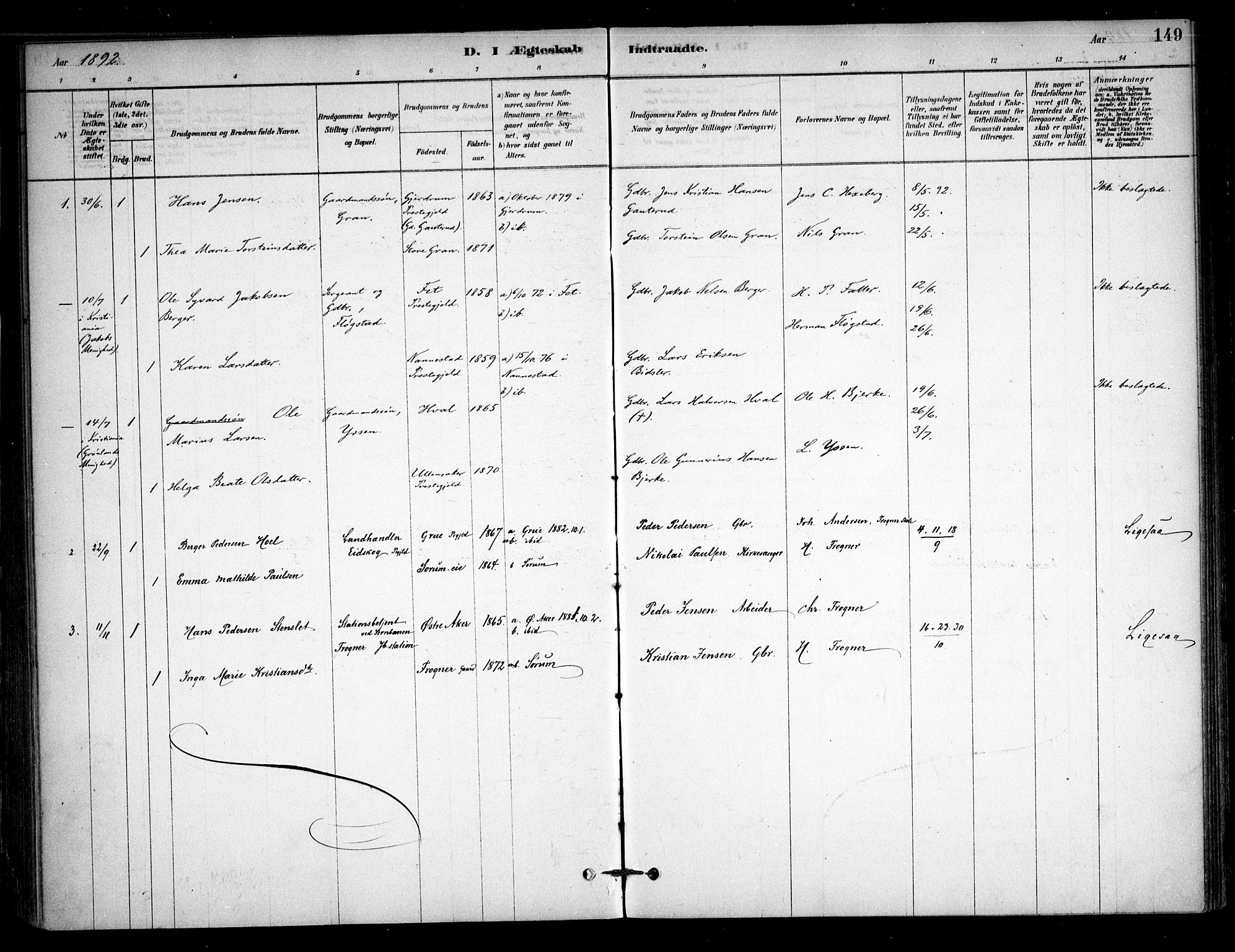 Sørum prestekontor Kirkebøker, SAO/A-10303/F/Fb/L0001: Parish register (official) no. II 1, 1878-1915, p. 149