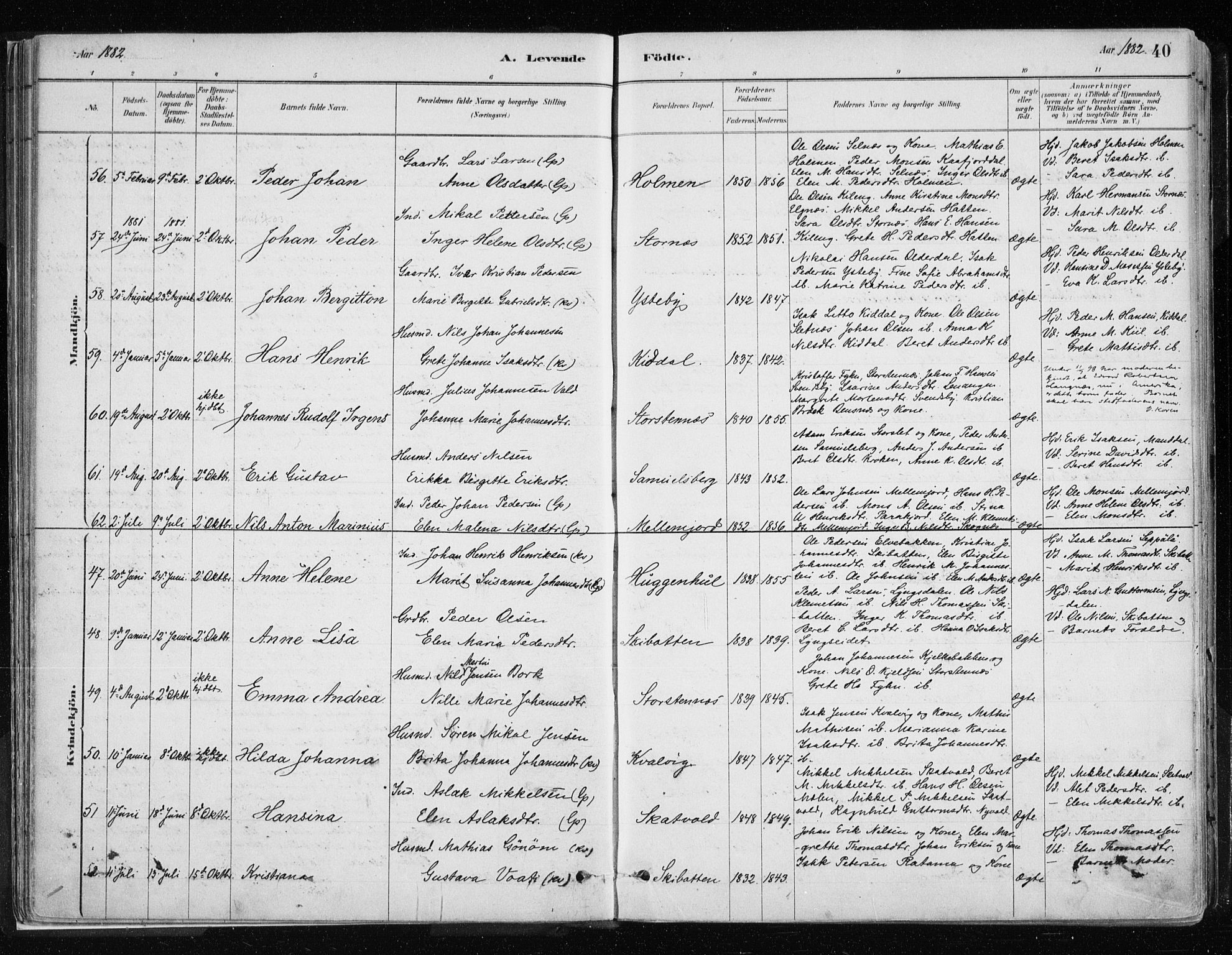 Lyngen sokneprestembete, AV/SATØ-S-1289/H/He/Hea/L0007kirke: Parish register (official) no. 7, 1879-1890, p. 40