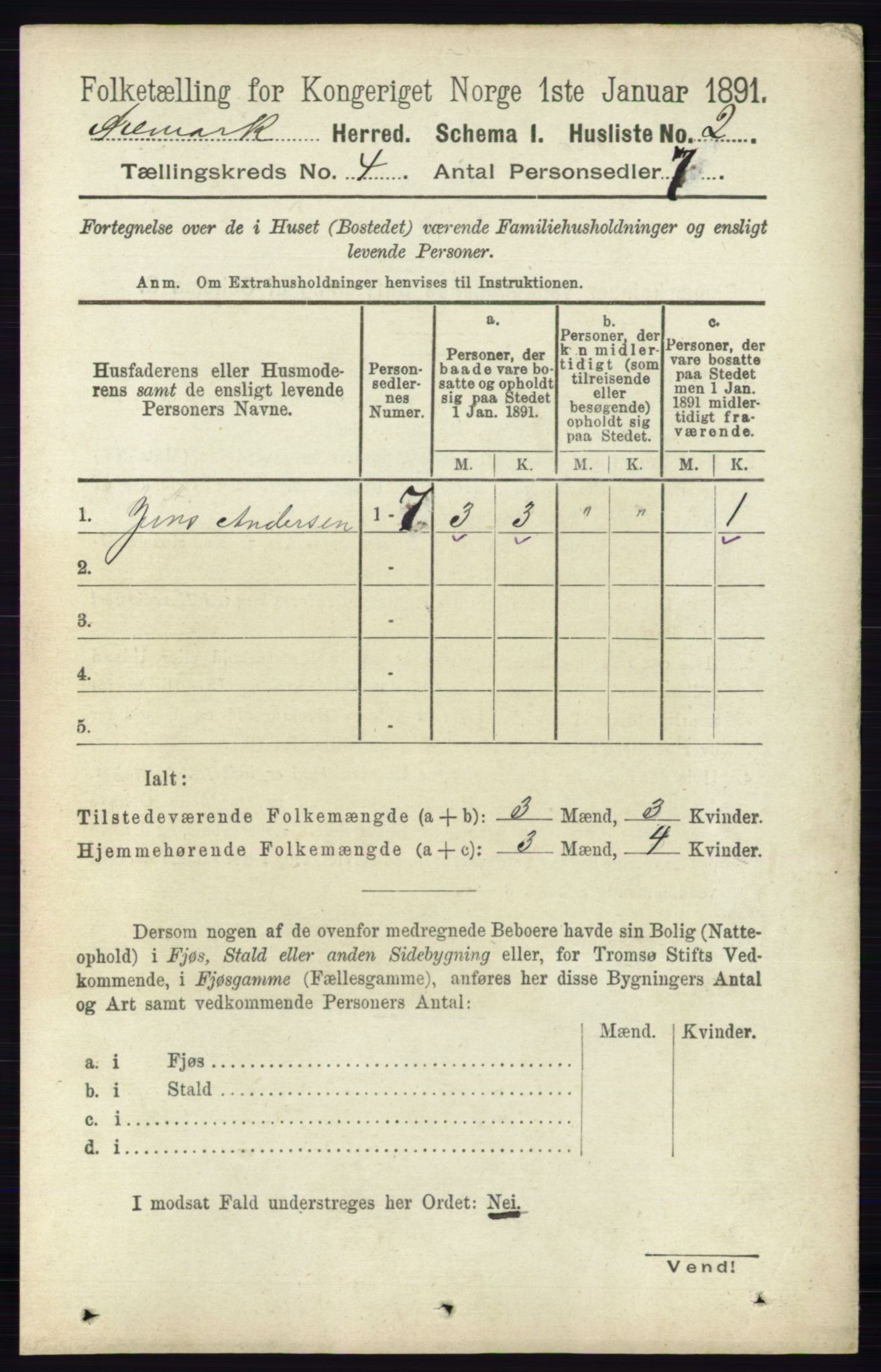 RA, 1891 census for 0118 Aremark, 1891, p. 1831