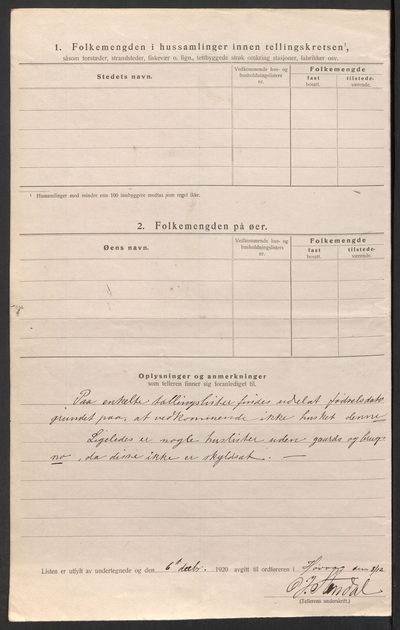 SAK, 1920 census for Høvåg, 1920, p. 11