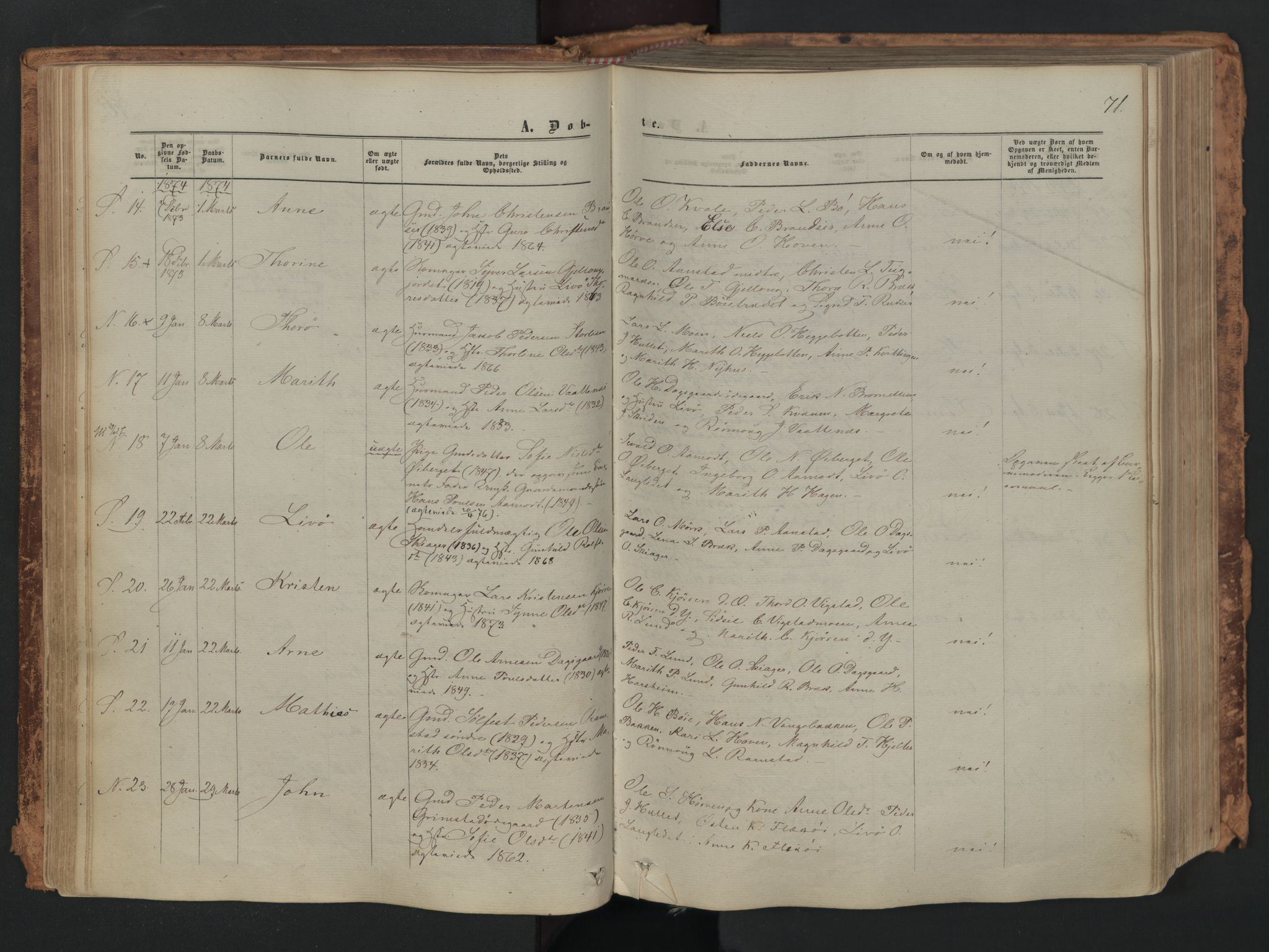 Skjåk prestekontor, SAH/PREST-072/H/Ha/Haa/L0001: Parish register (official) no. 1, 1863-1879, p. 71