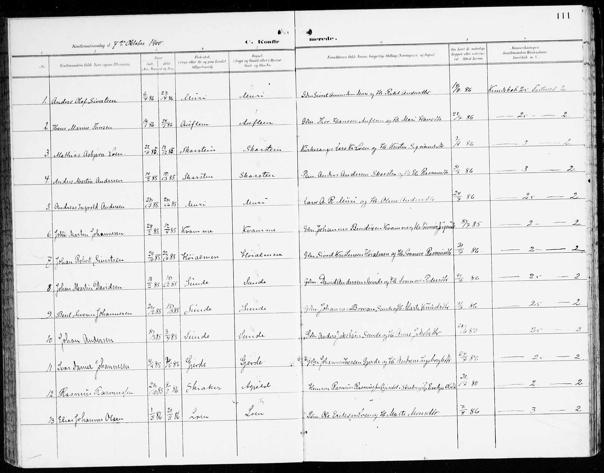 Innvik sokneprestembete, SAB/A-80501: Parish register (official) no. C 2, 1900-1920, p. 111