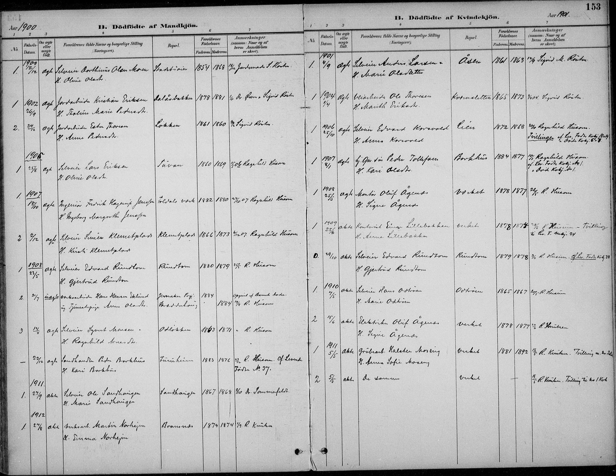 Alvdal prestekontor, AV/SAH-PREST-060/H/Ha/Haa/L0003: Parish register (official) no. 3, 1886-1912, p. 153