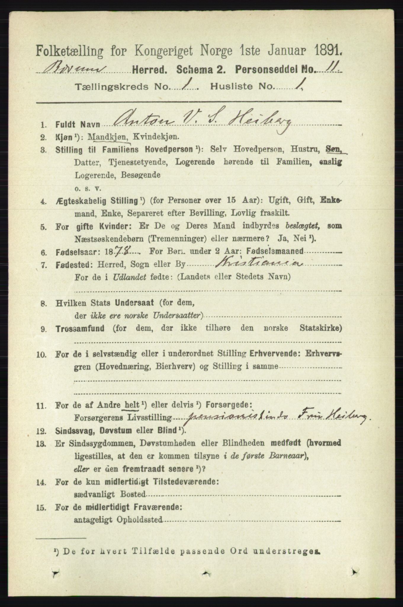 RA, 1891 census for 0219 Bærum, 1891, p. 158