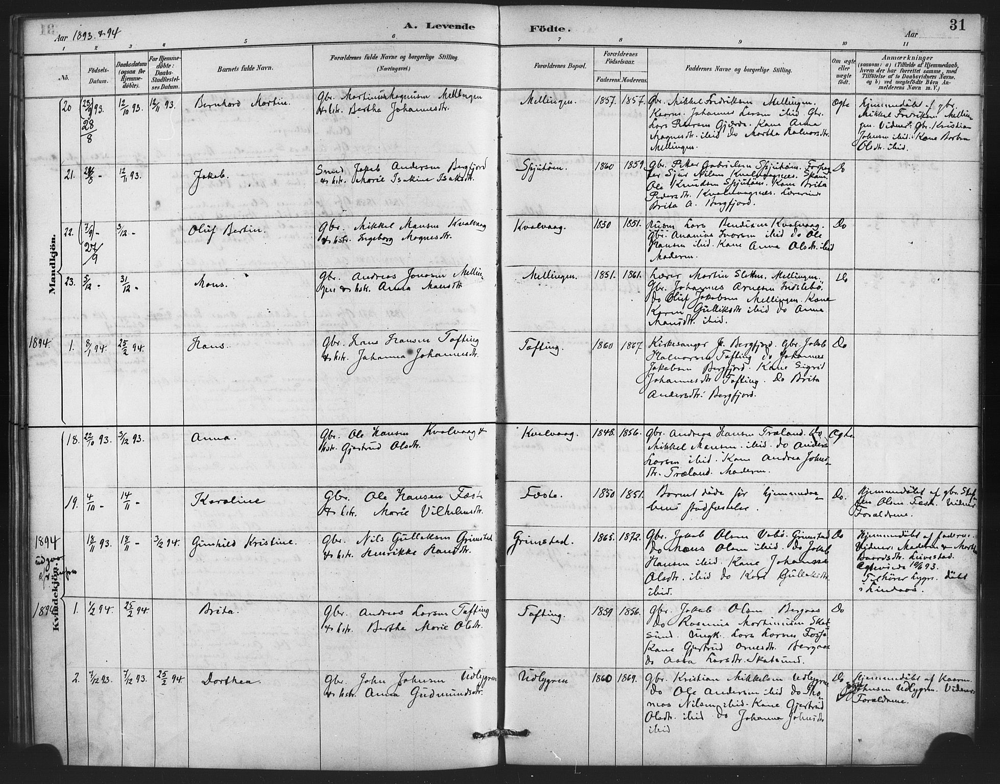 Lindås Sokneprestembete, AV/SAB-A-76701/H/Haa/Haae/L0001: Parish register (official) no. E 1, 1886-1897, p. 31