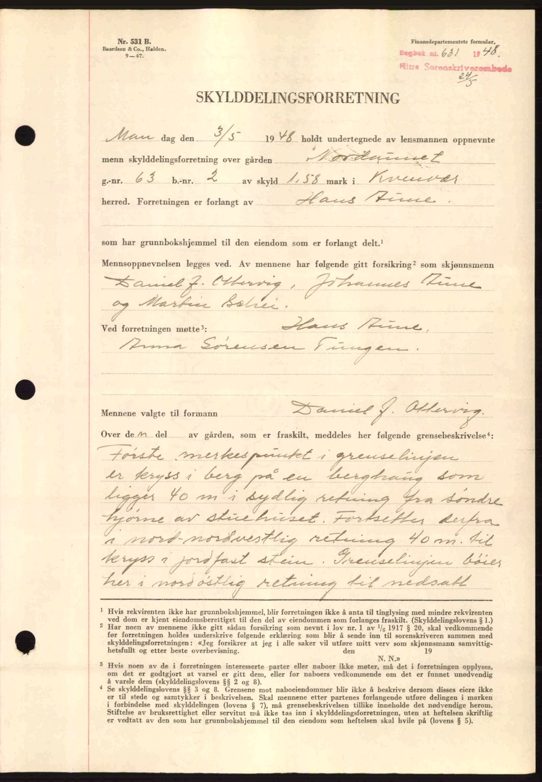 Hitra sorenskriveri, AV/SAT-A-0018/2/2C/2Ca: Mortgage book no. A5, 1947-1948, Diary no: : 631/1948