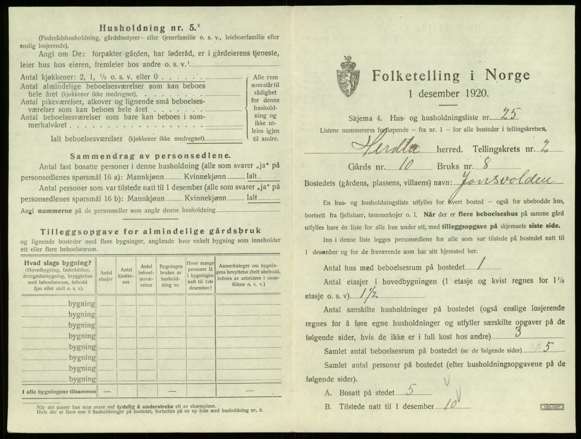 SAB, 1920 census for Herdla, 1920, p. 271