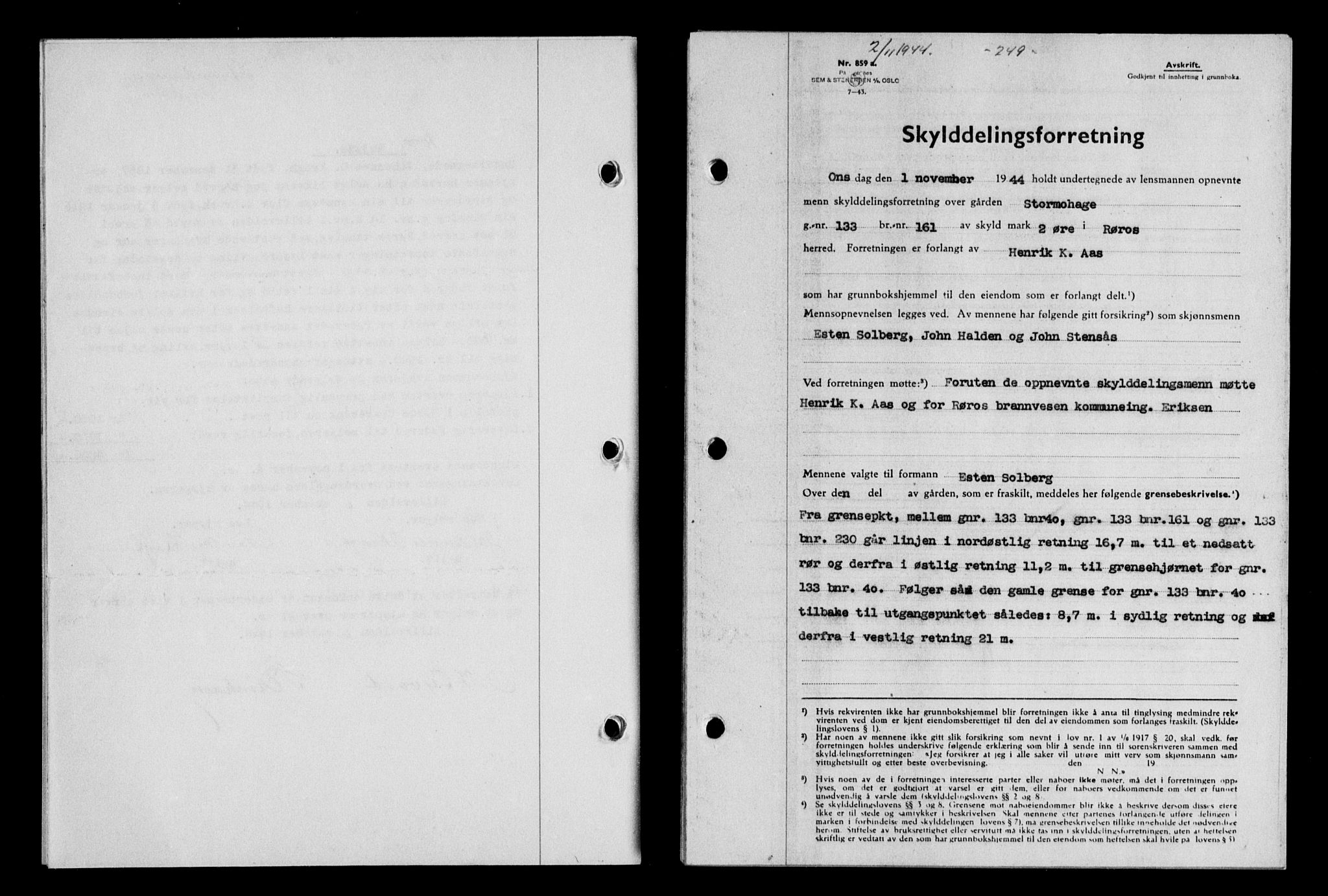 Gauldal sorenskriveri, SAT/A-0014/1/2/2C/L0058: Mortgage book no. 63, 1944-1945, Diary no: : 1001/1944