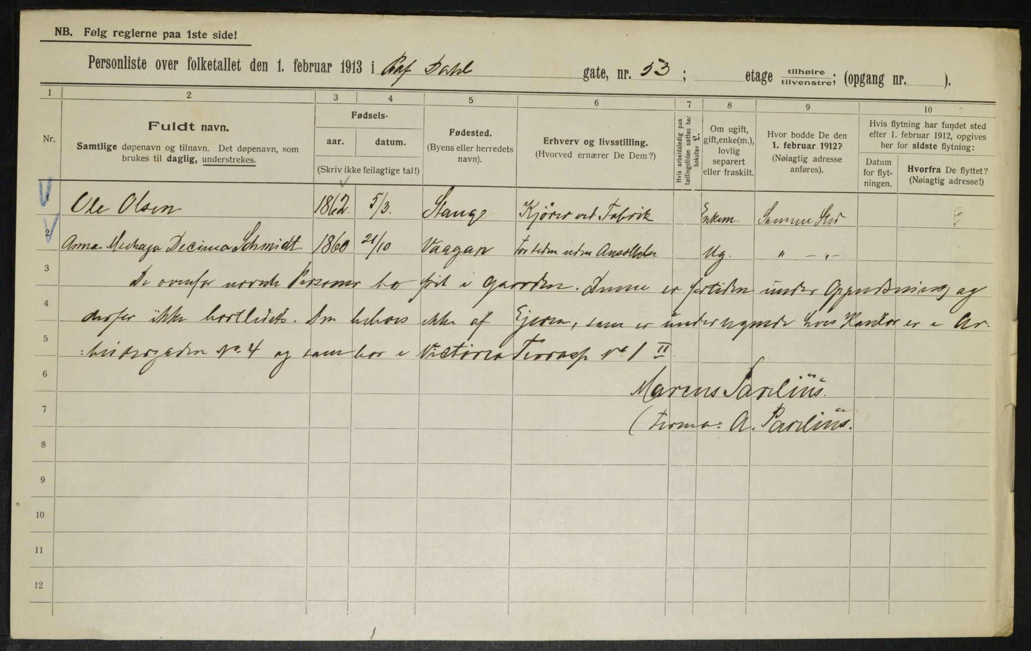 OBA, Municipal Census 1913 for Kristiania, 1913, p. 81916