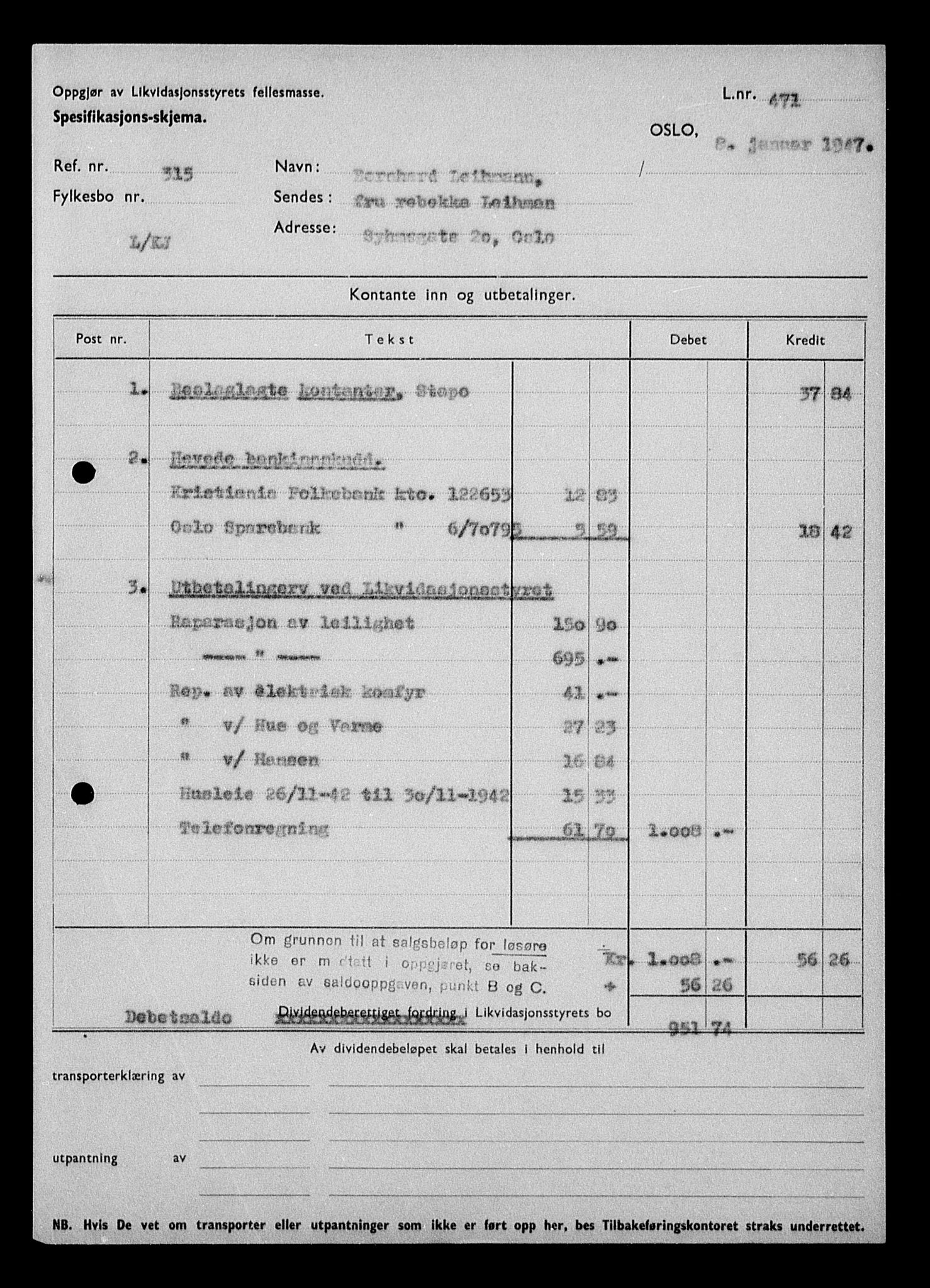 Justisdepartementet, Tilbakeføringskontoret for inndratte formuer, AV/RA-S-1564/H/Hc/Hcc/L0955: --, 1945-1947, p. 453