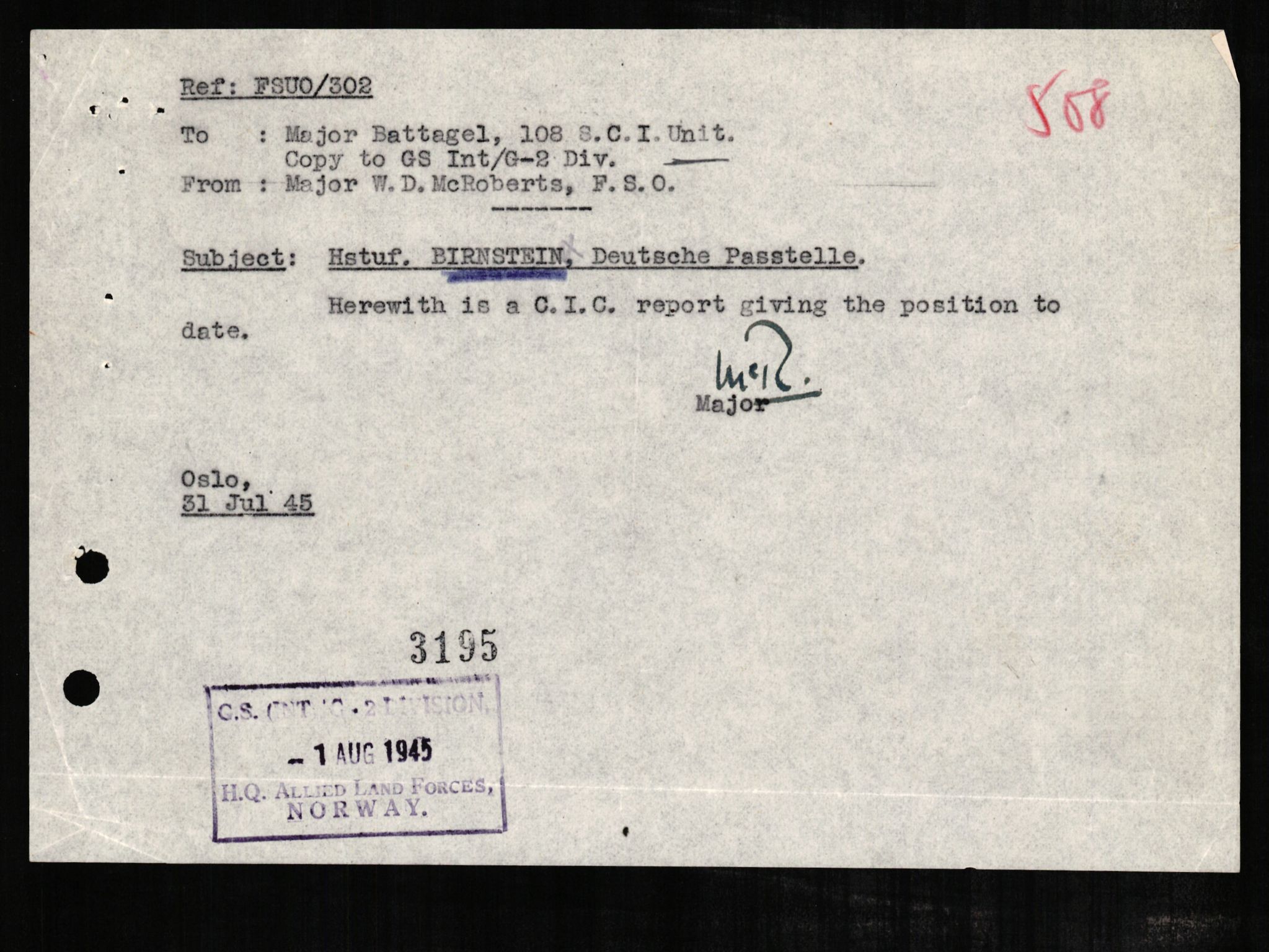 Forsvaret, Forsvarets overkommando II, AV/RA-RAFA-3915/D/Db/L0003: CI Questionaires. Tyske okkupasjonsstyrker i Norge. Tyskere., 1945-1946, p. 188