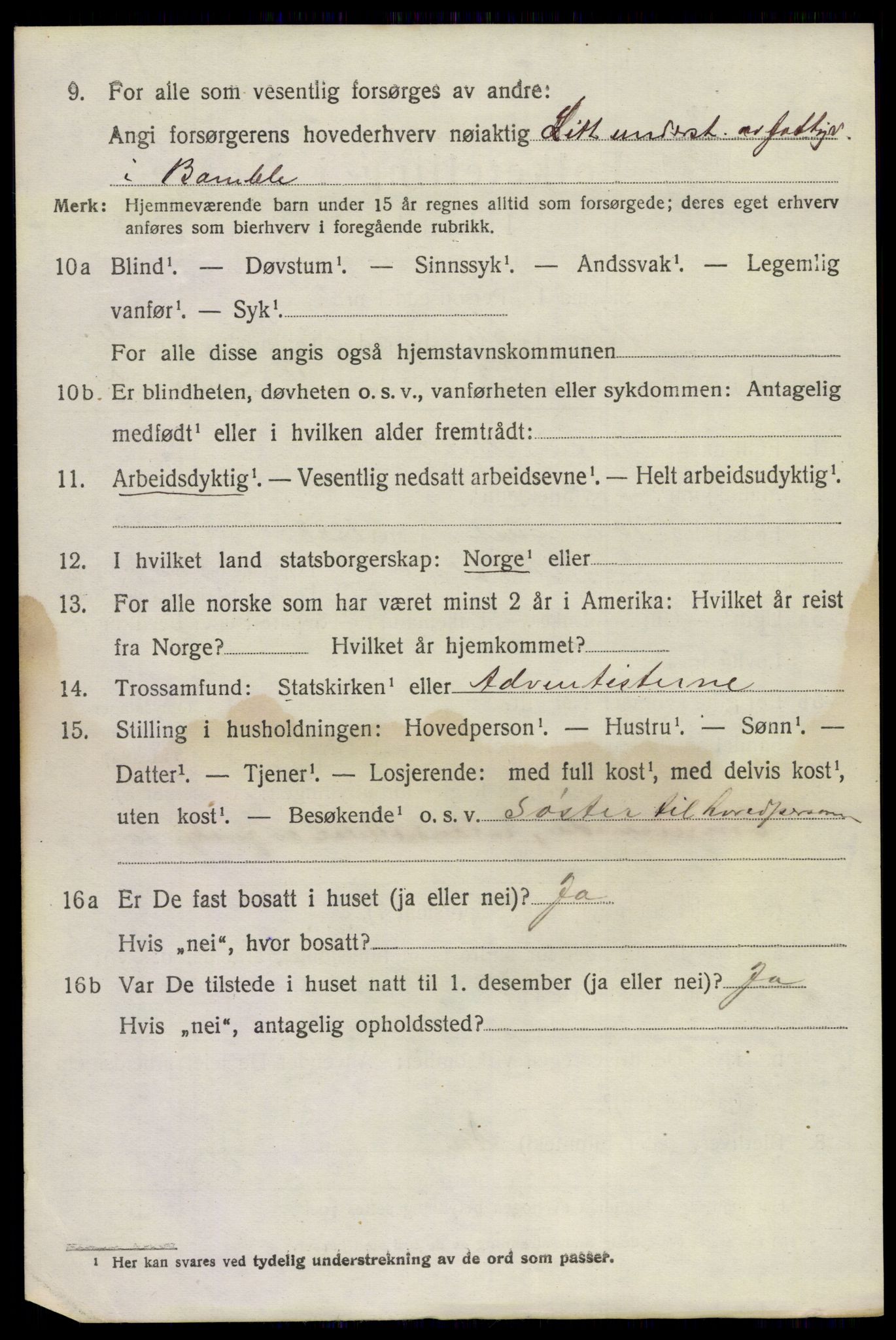 SAKO, 1920 census for Bamble, 1920, p. 3792