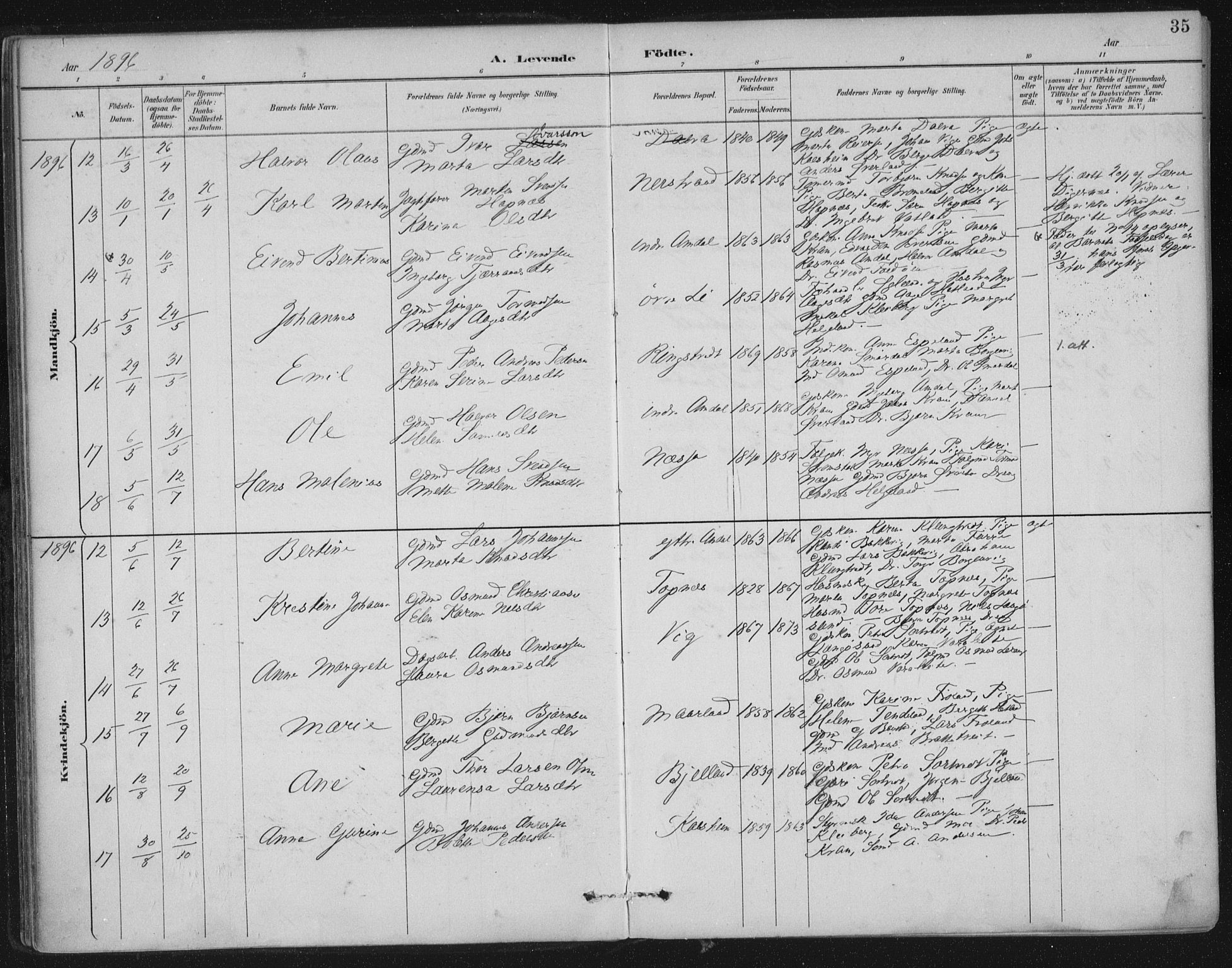 Nedstrand sokneprestkontor, AV/SAST-A-101841/01/IV: Parish register (official) no. A 12, 1887-1915, p. 35