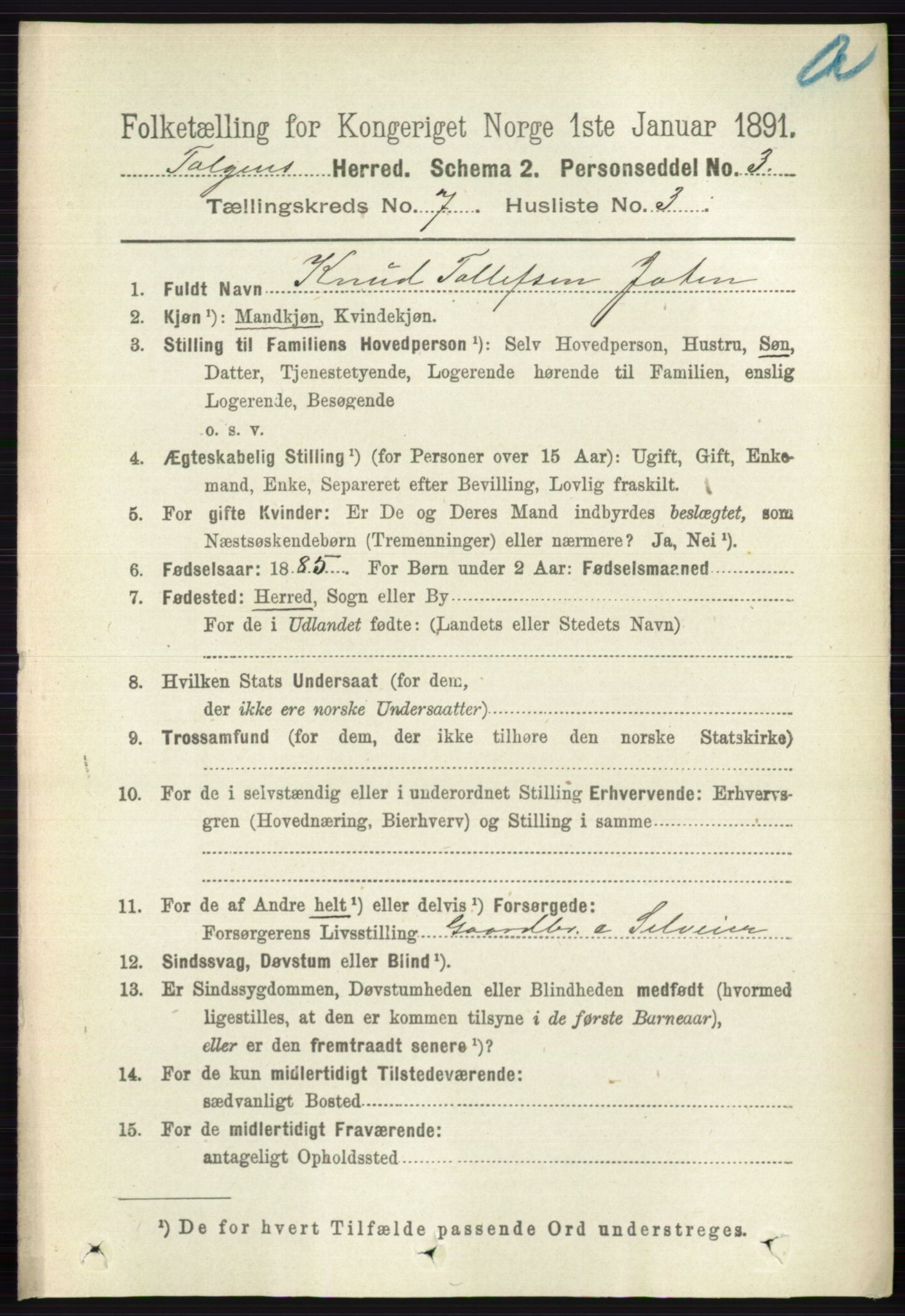 RA, 1891 census for 0436 Tolga, 1891, p. 2038