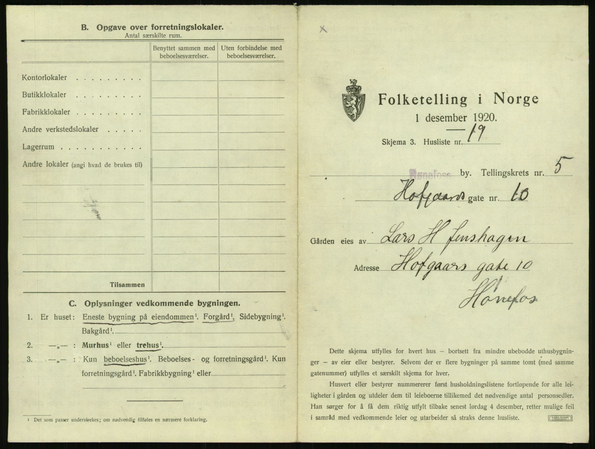 SAKO, 1920 census for Hønefoss, 1920, p. 554