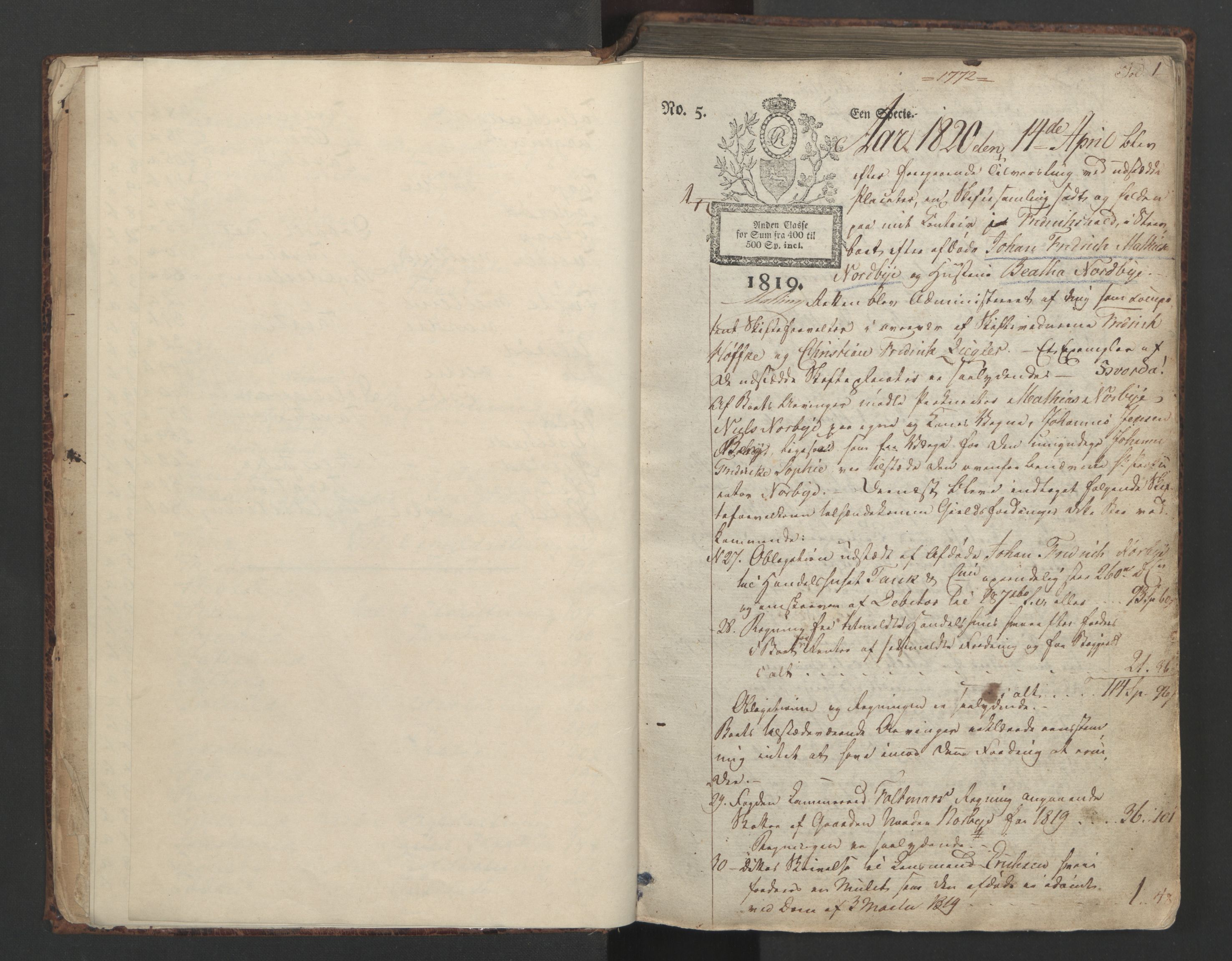 Idd og Marker sorenskriveri, AV/SAO-A-10283/H/Hd/L0001: Skifteforhandlings- og ekstrarettsprotokoll, 1820-1826, p. 1a