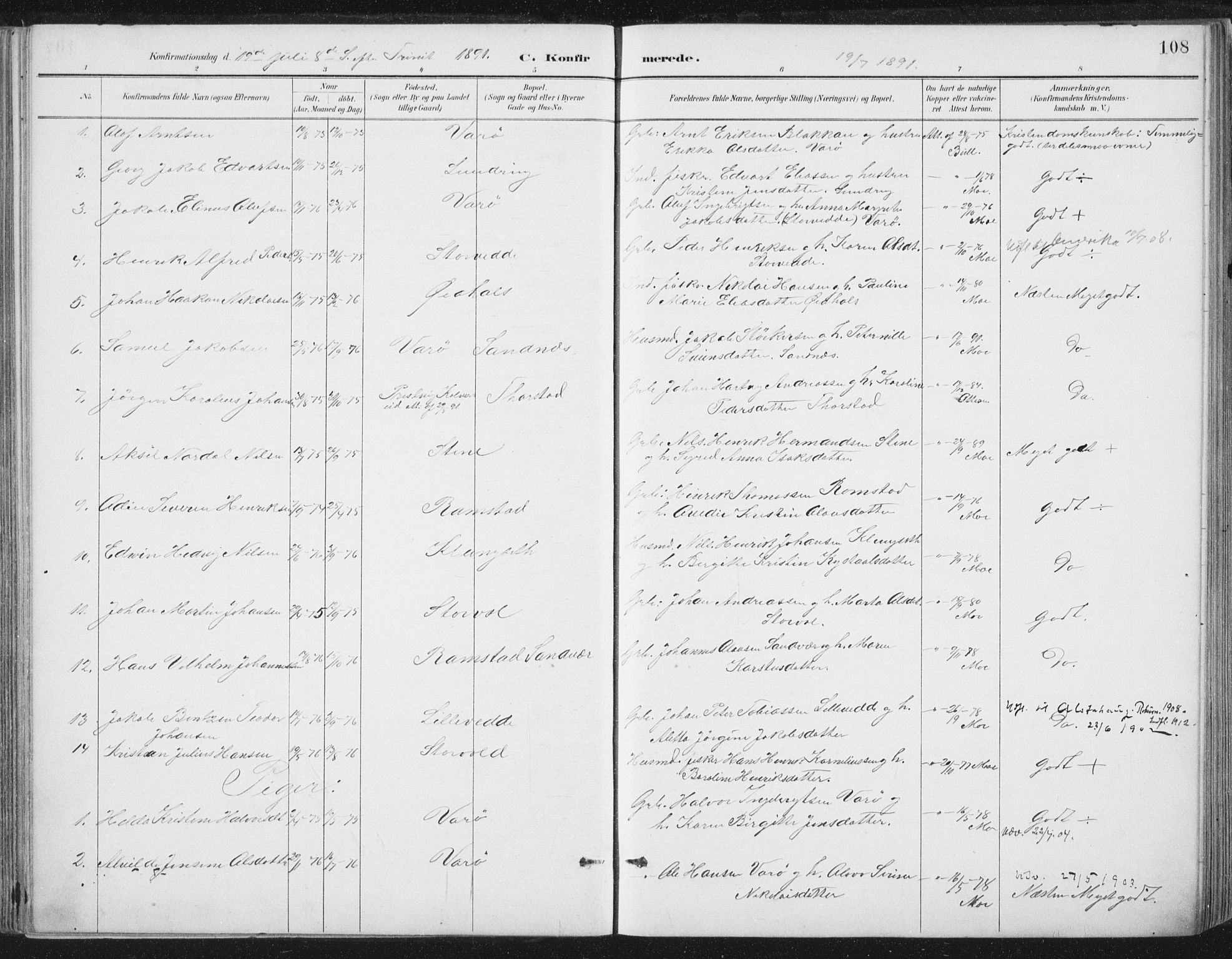 Ministerialprotokoller, klokkerbøker og fødselsregistre - Nord-Trøndelag, AV/SAT-A-1458/784/L0673: Parish register (official) no. 784A08, 1888-1899, p. 108