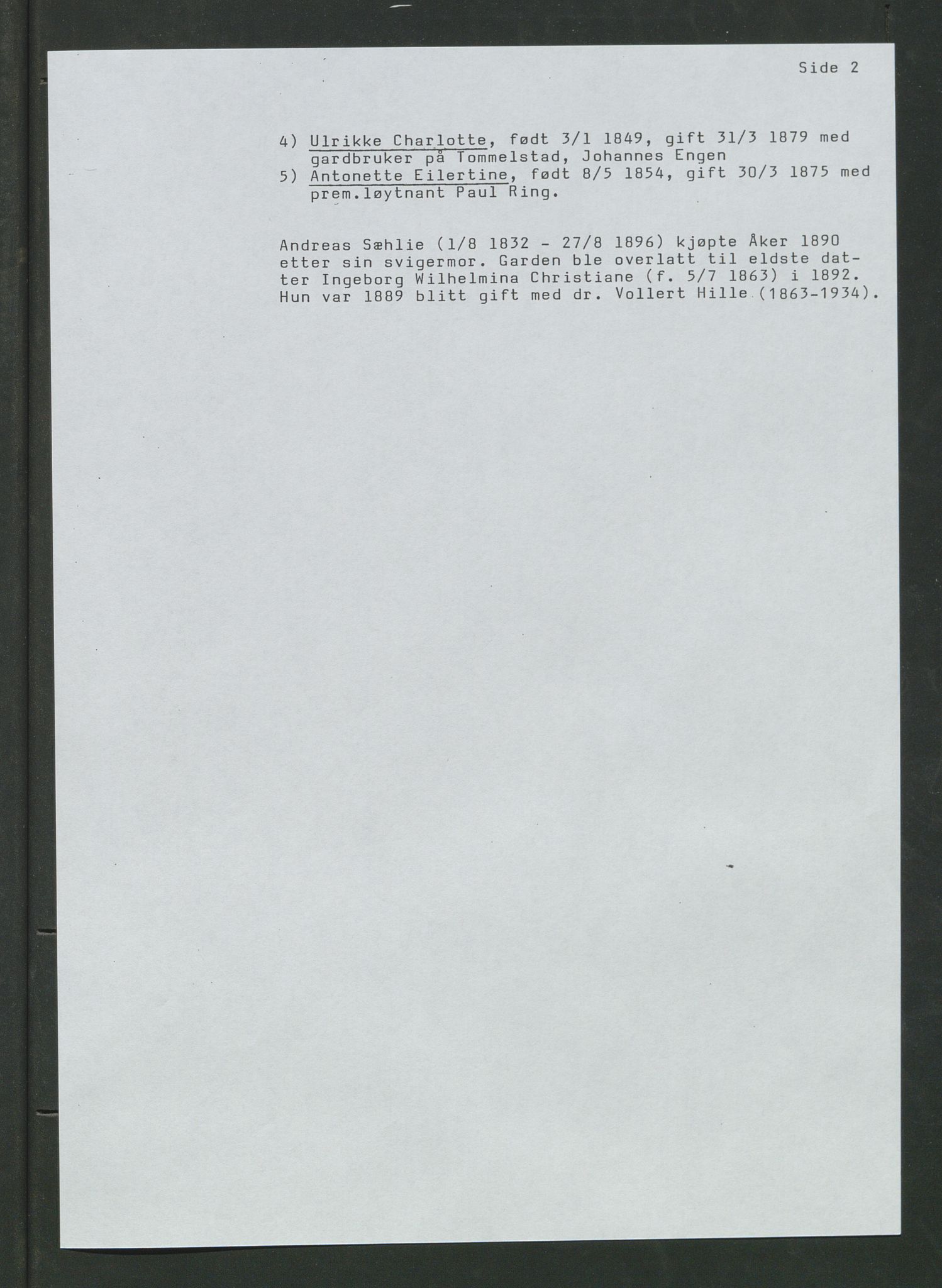 Åker i Vang, Hedmark, og familien Todderud, AV/SAH-ARK-010/H/Ha/L0001: Personlige dokumenter, 1724-1933, p. 5