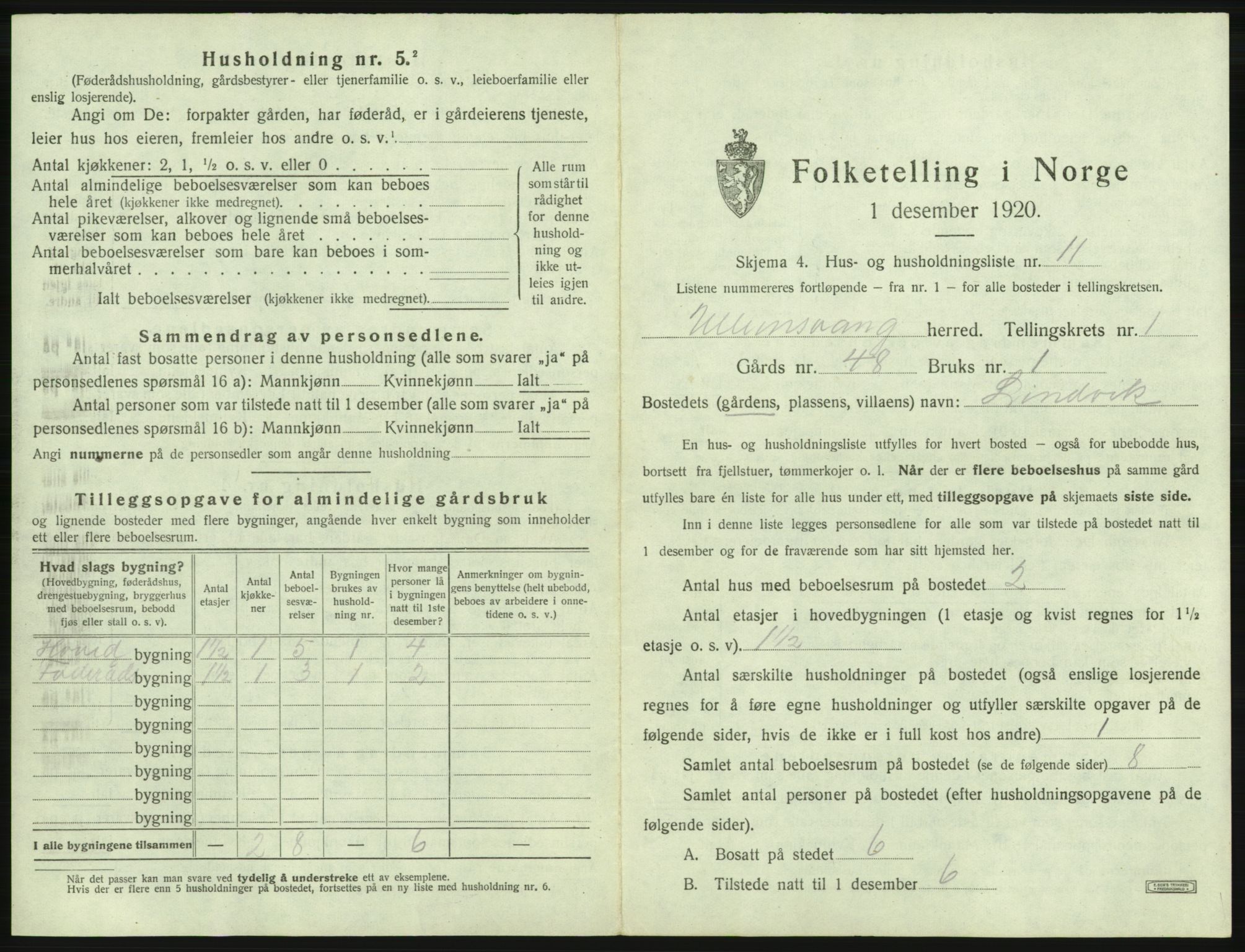 SAB, 1920 census for Ullensvang, 1920, p. 52