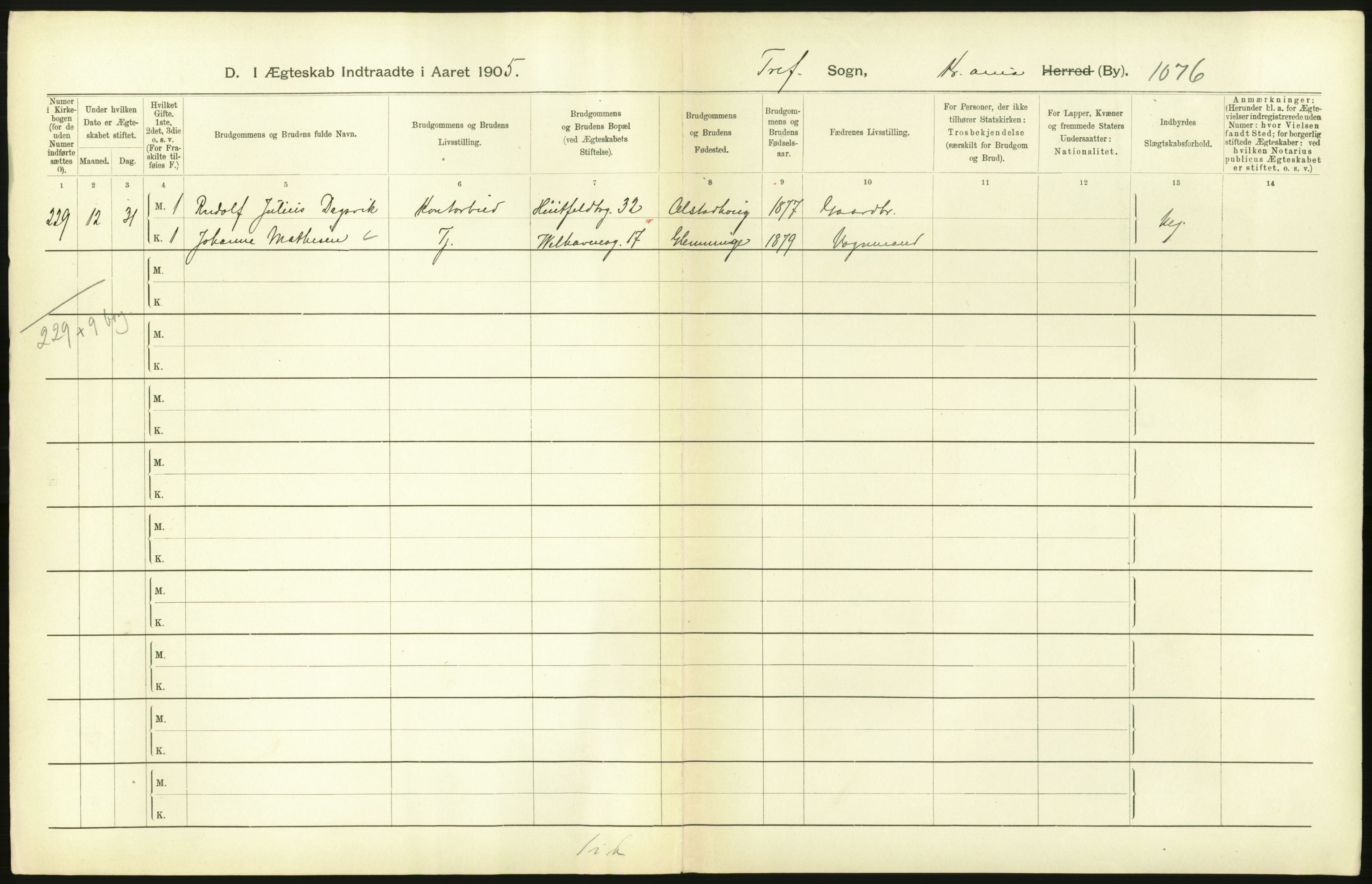 Statistisk sentralbyrå, Sosiodemografiske emner, Befolkning, AV/RA-S-2228/D/Df/Dfa/Dfac/L0007b: Kristiania: Gifte, 1905, p. 282