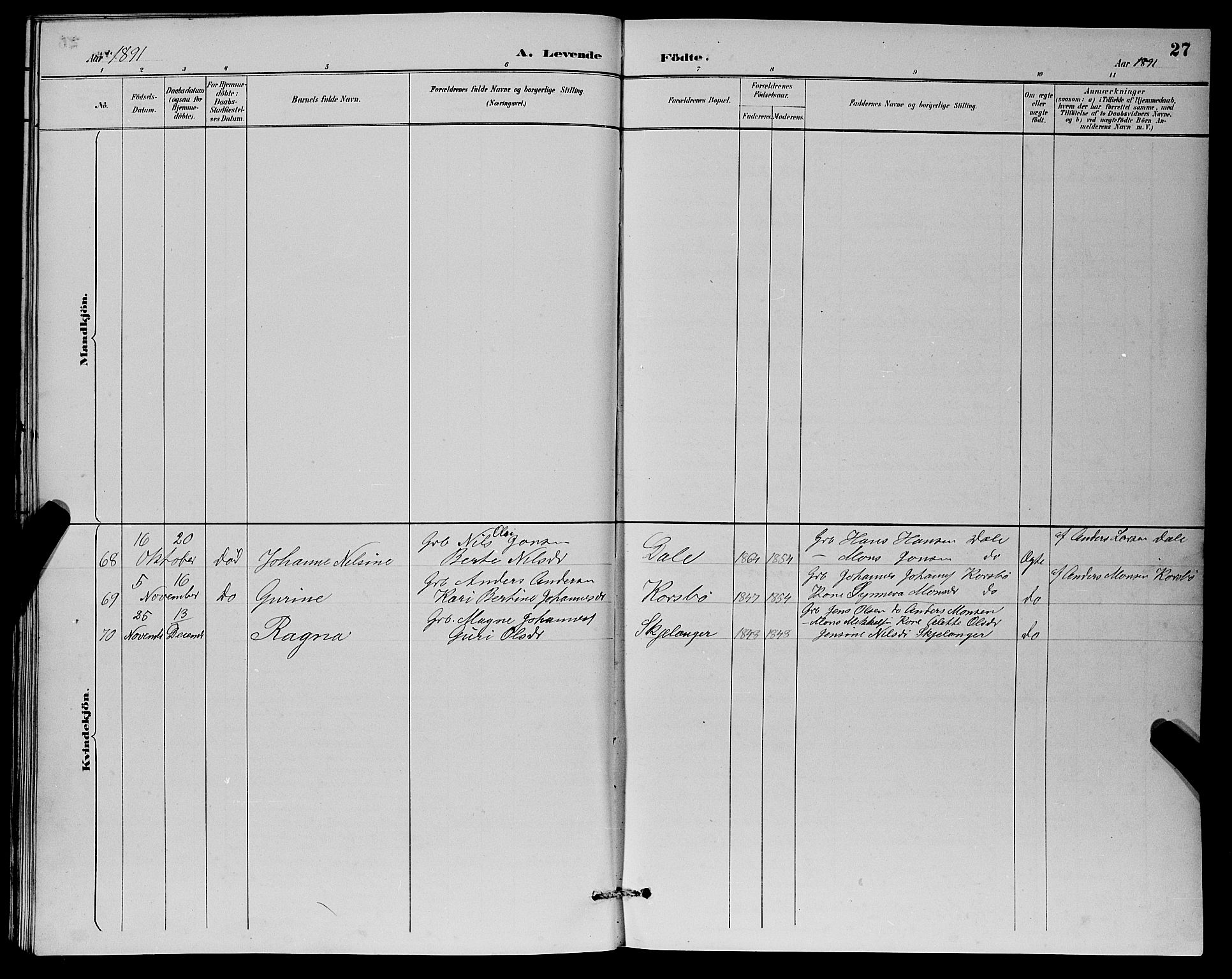 Herdla Sokneprestembete, SAB/A-75701/H/Hab: Parish register (copy) no. A 3, 1889-1899, p. 27