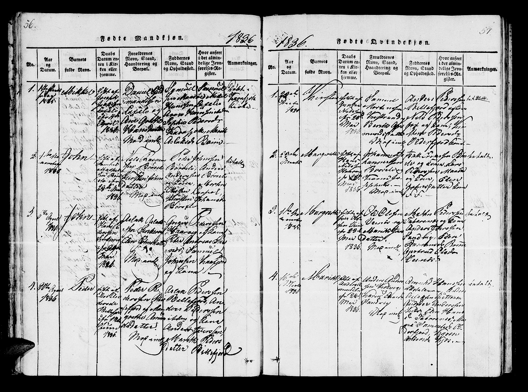 Kistrand/Porsanger sokneprestembete, SATØ/S-1351/H/Ha/L0003.kirke: Parish register (official) no. 3, 1825-1842, p. 56-57