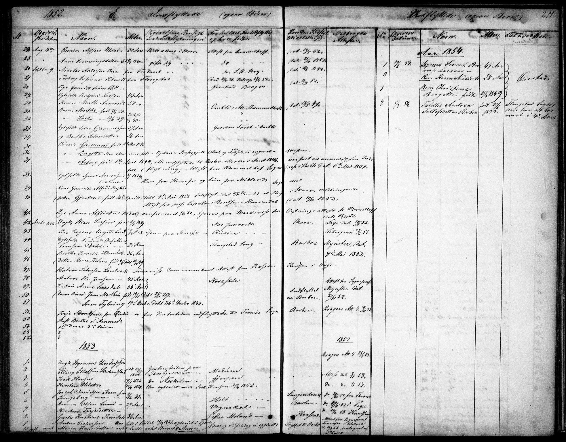 Tromøy sokneprestkontor, AV/SAK-1111-0041/F/Fb/L0002: Parish register (copy) no. B 2, 1851-1858, p. 211