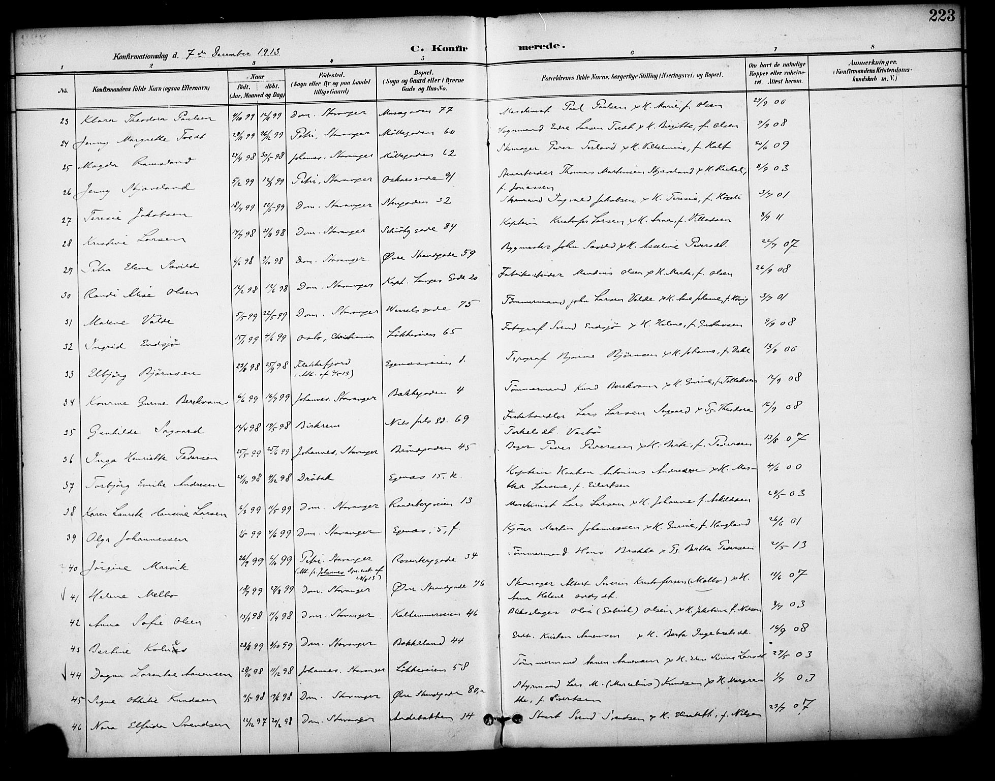 Domkirken sokneprestkontor, AV/SAST-A-101812/001/30/30BA/L0031: Parish register (official) no. A 30, 1896-1916, p. 223