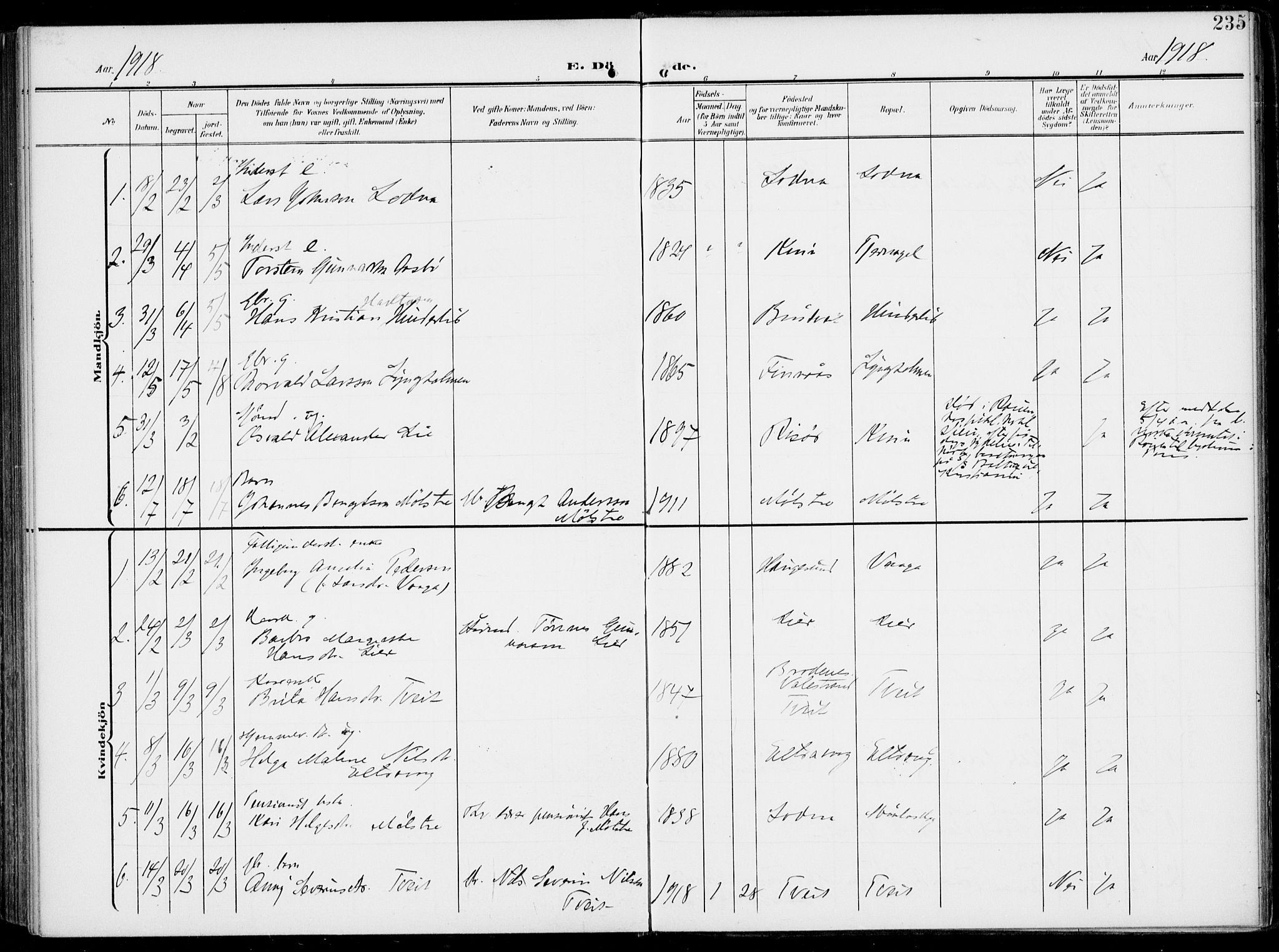 Sveio Sokneprestembete, SAB/A-78501/H/Haa: Parish register (official) no. B  4, 1906-1919, p. 235