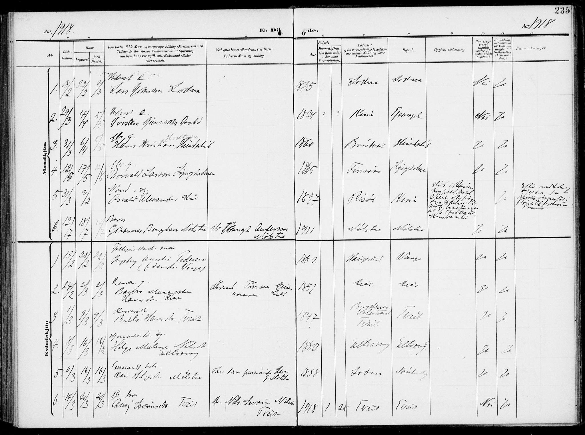 Sveio Sokneprestembete, AV/SAB-A-78501/H/Haa: Parish register (official) no. B  4, 1906-1919, p. 235