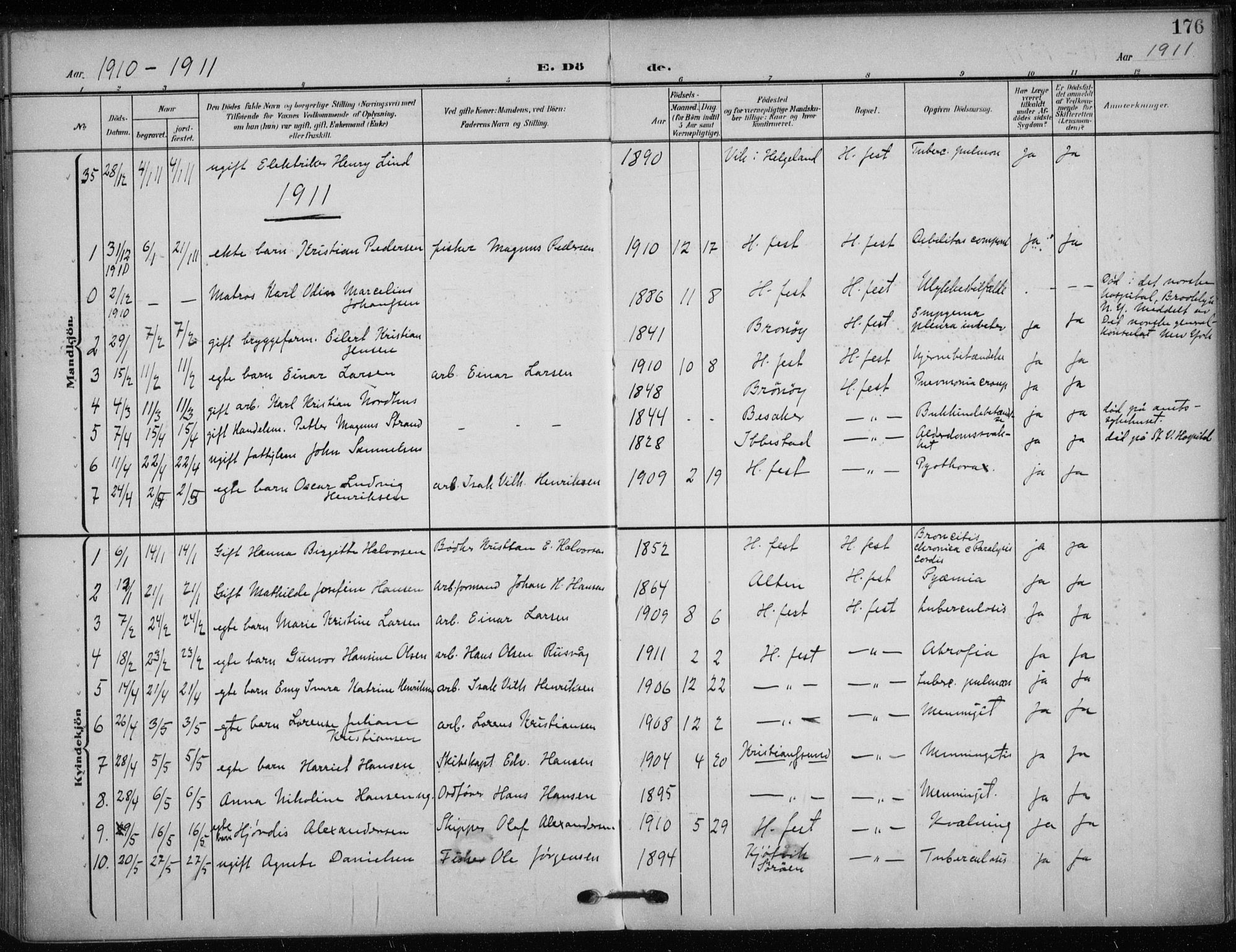 Hammerfest sokneprestkontor, SATØ/S-1347/H/Ha/L0014.kirke: Parish register (official) no. 14, 1906-1916, p. 176