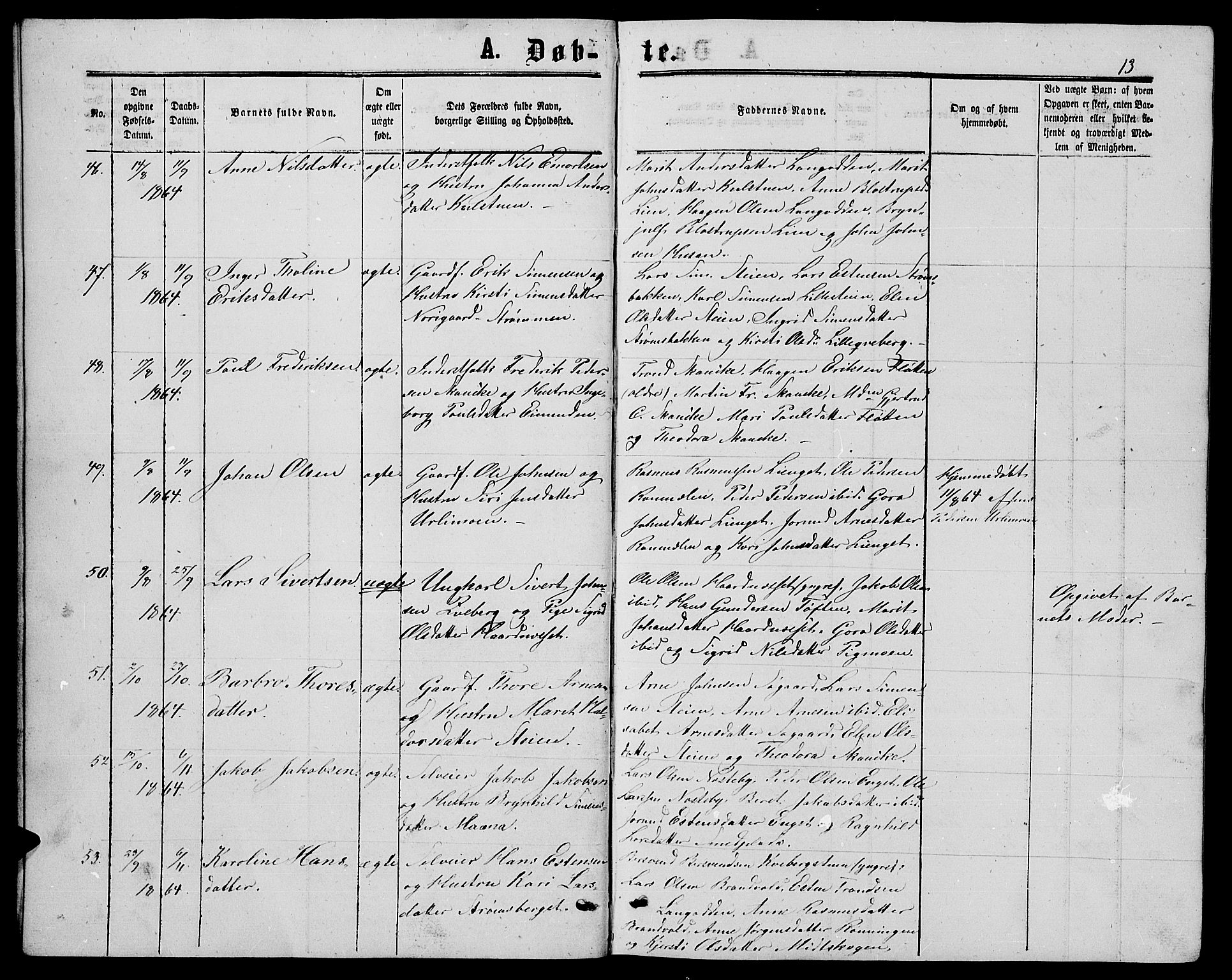 Alvdal prestekontor, AV/SAH-PREST-060/H/Ha/Hab/L0002: Parish register (copy) no. 2, 1863-1878, p. 13