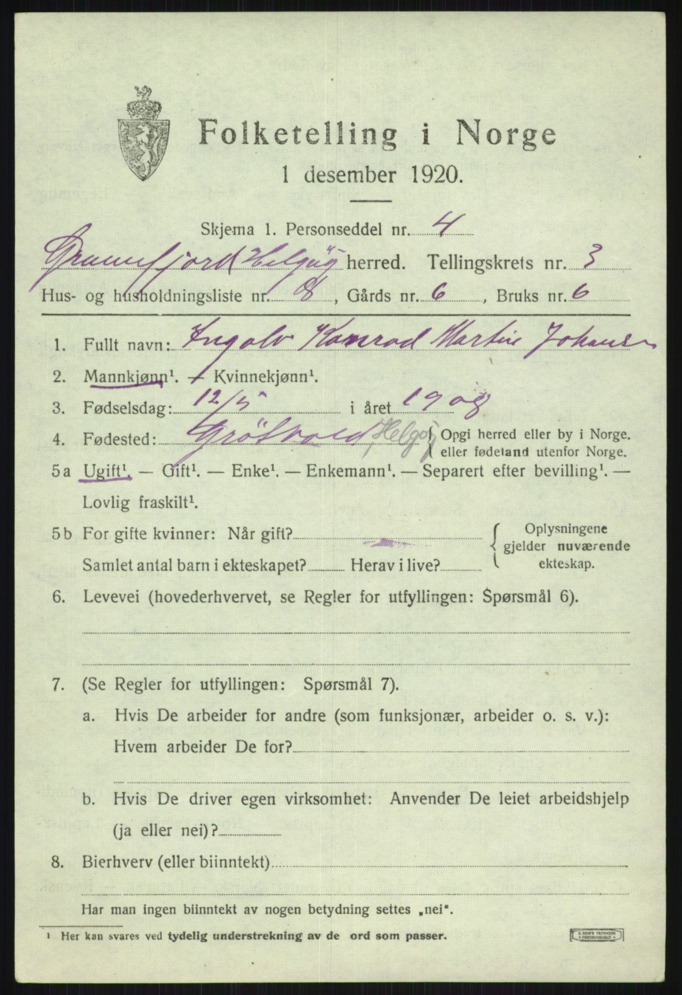 SATØ, 1920 census for Helgøy, 1920, p. 1475