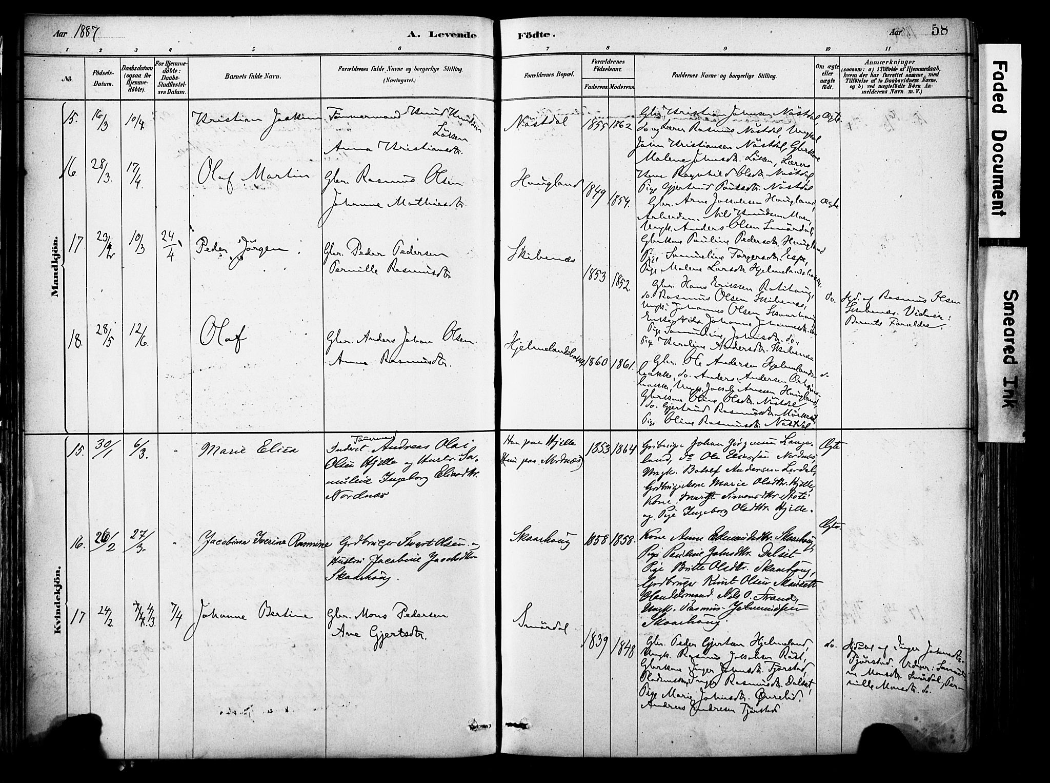 Eid sokneprestembete, AV/SAB-A-82301/H/Haa/Haab/L0001: Parish register (official) no. B 1, 1879-1906, p. 58