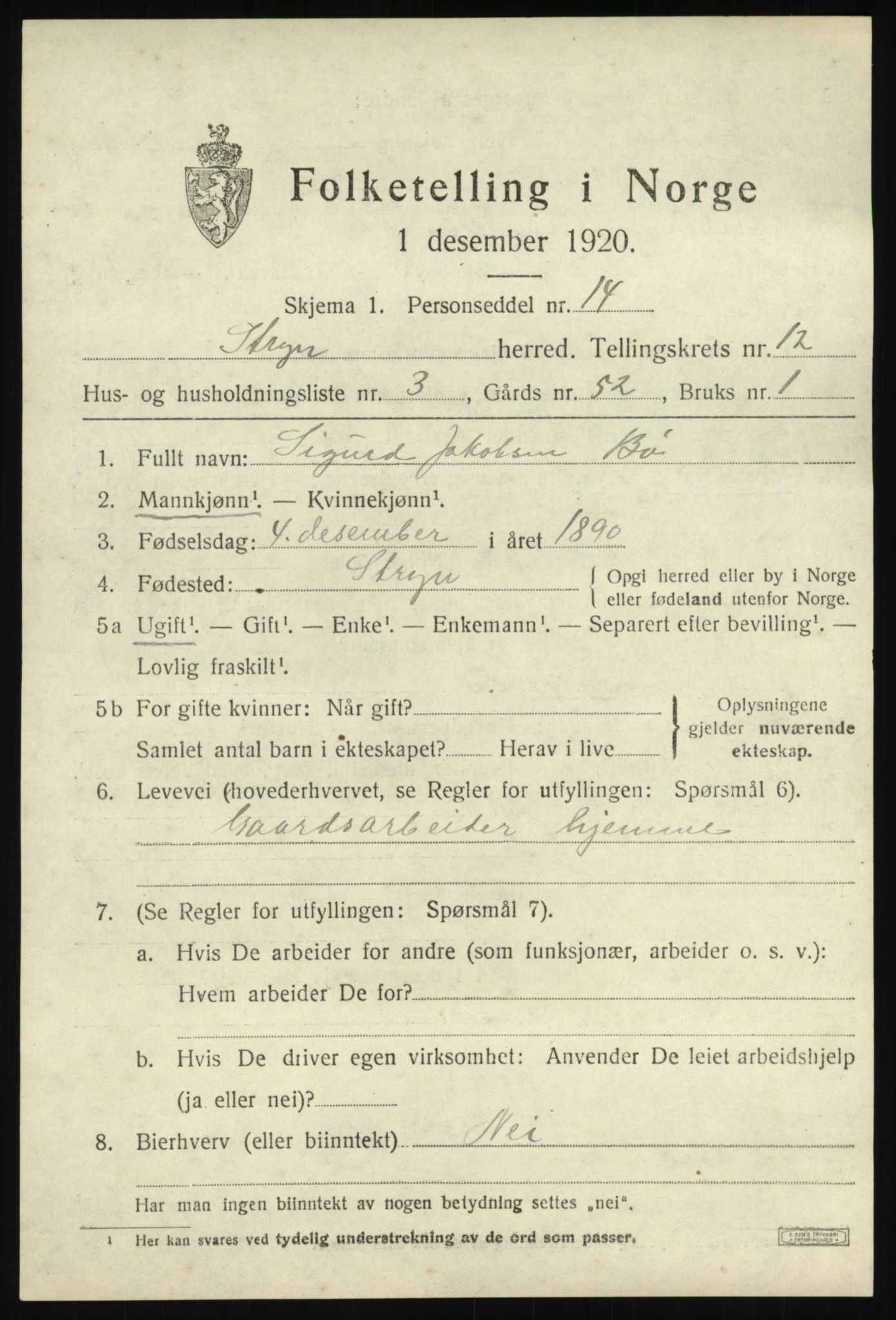 SAB, 1920 census for Stryn, 1920, p. 5508