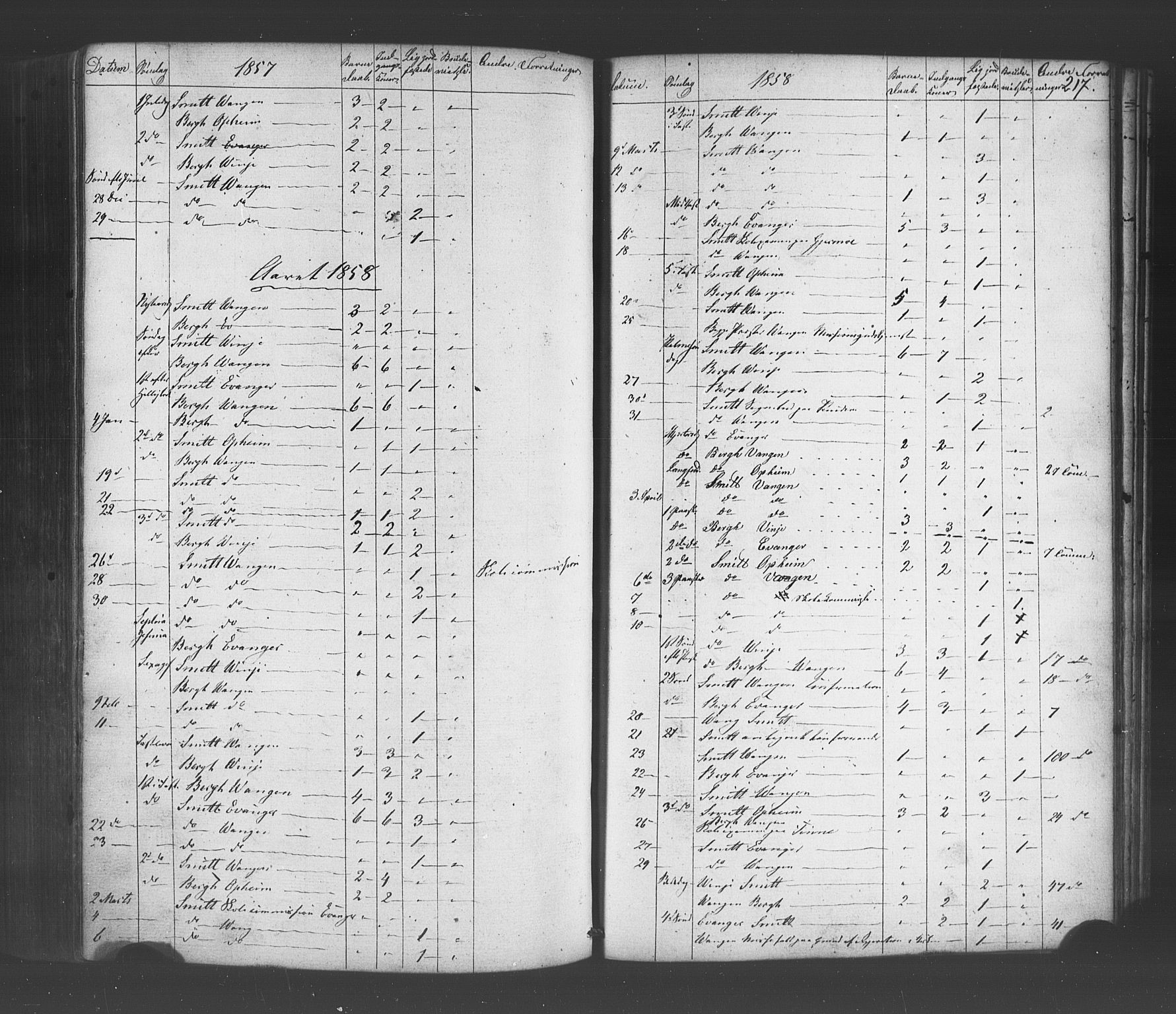 Voss sokneprestembete, SAB/A-79001/H/Haa: Parish register (official) no. A 19, 1851-1886, p. 217