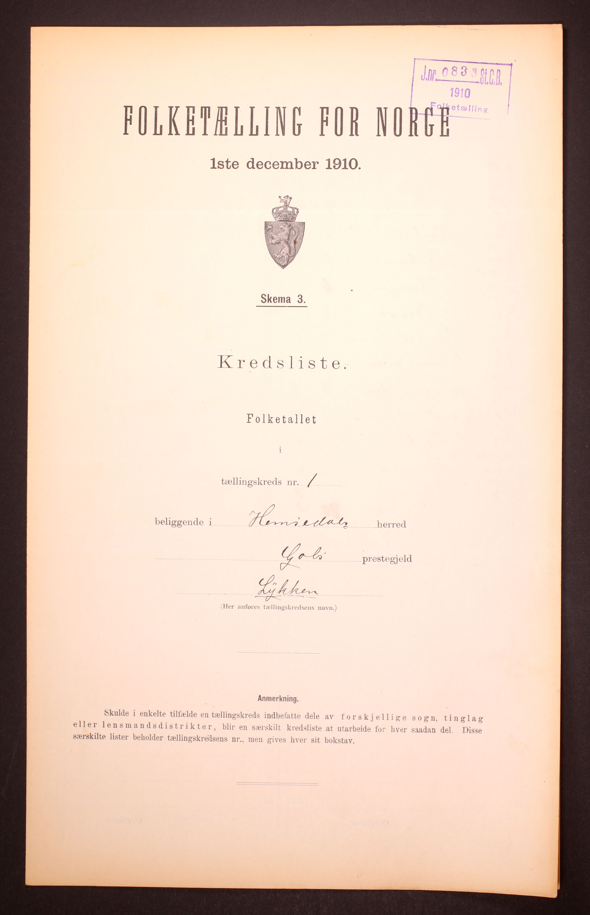 RA, 1910 census for Hemsedal, 1910, p. 4
