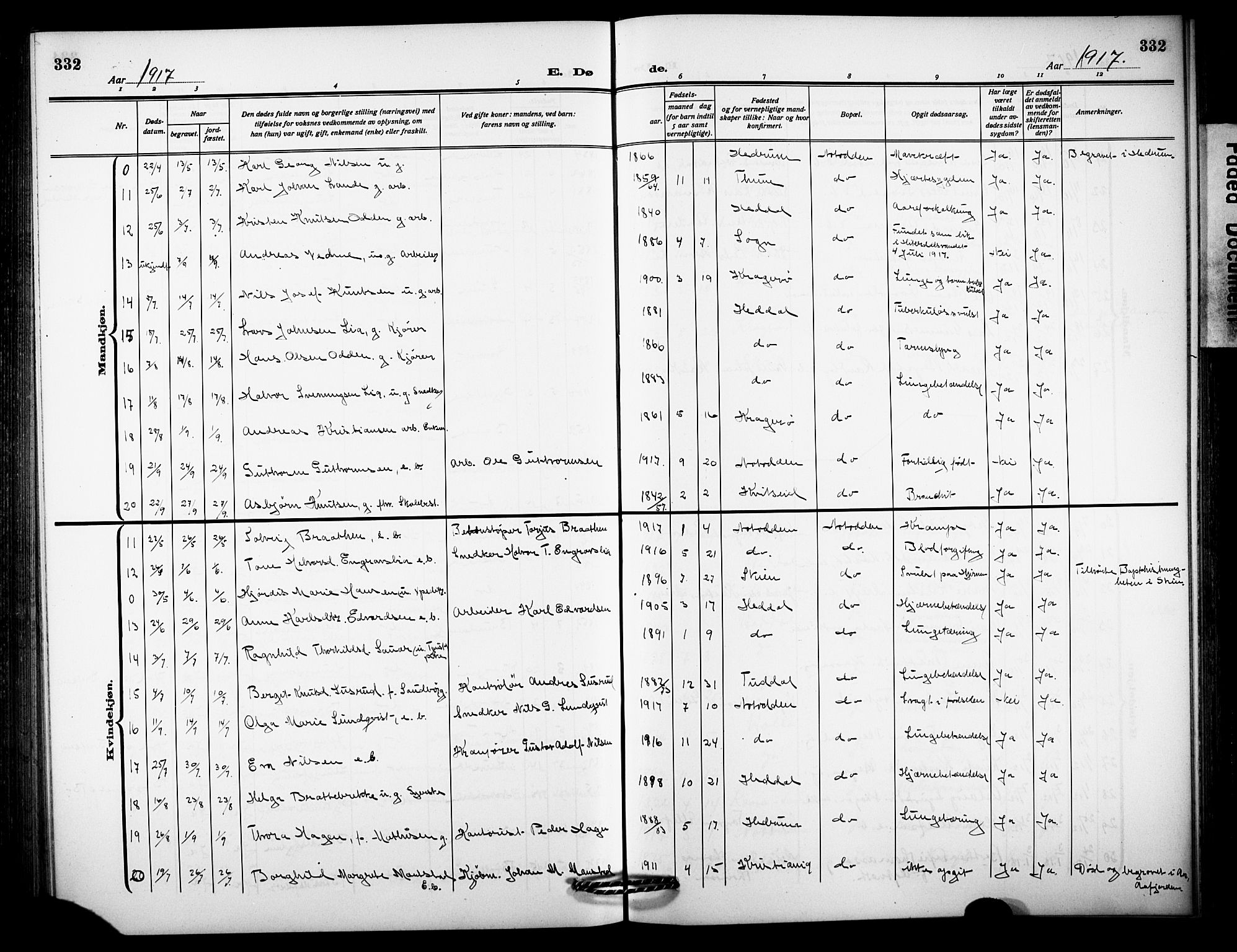 Notodden kirkebøker, SAKO/A-290/G/Ga/L0001: Parish register (copy) no. 1, 1912-1923, p. 332