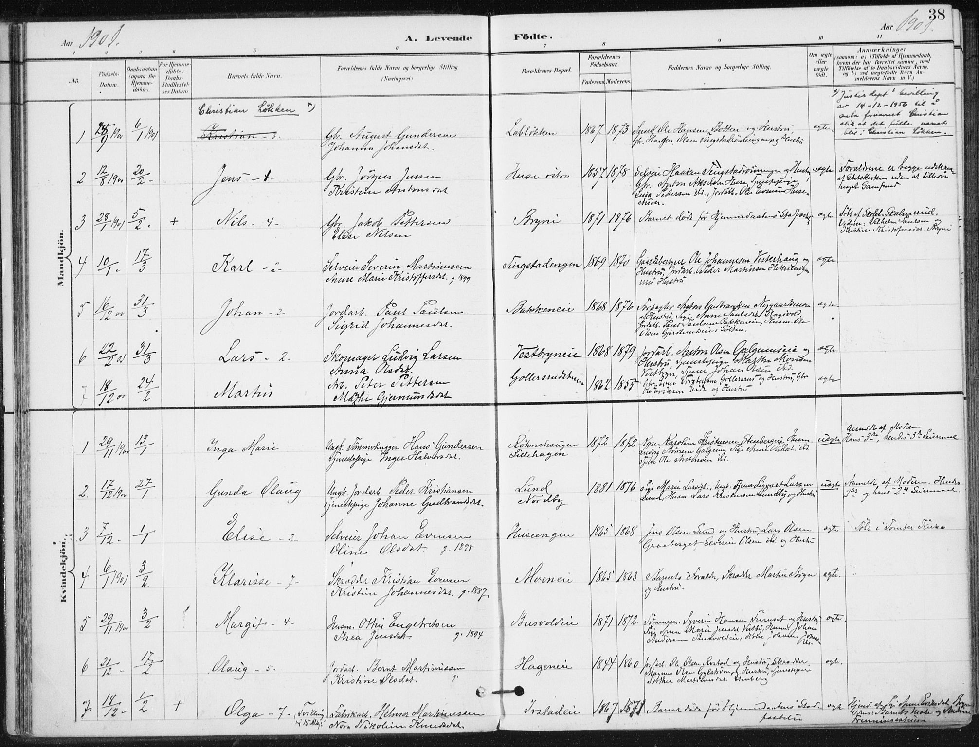 Romedal prestekontor, AV/SAH-PREST-004/K/L0011: Parish register (official) no. 11, 1896-1912, p. 38