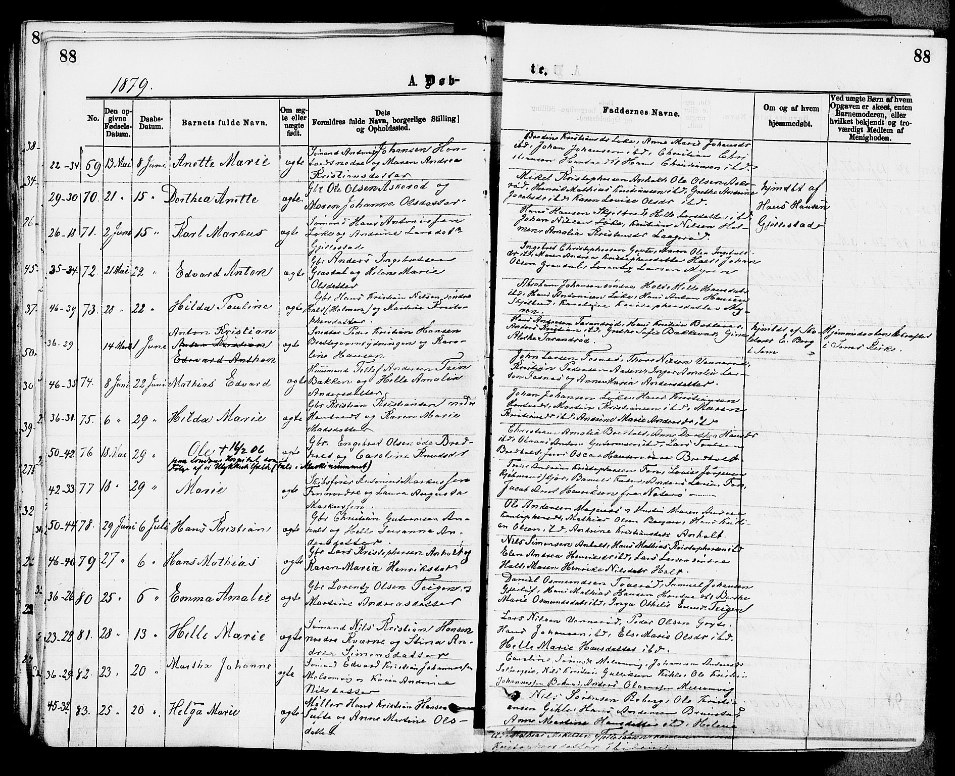 Stokke kirkebøker, AV/SAKO-A-320/F/Fa/L0009: Parish register (official) no. I 9, 1872-1883, p. 88