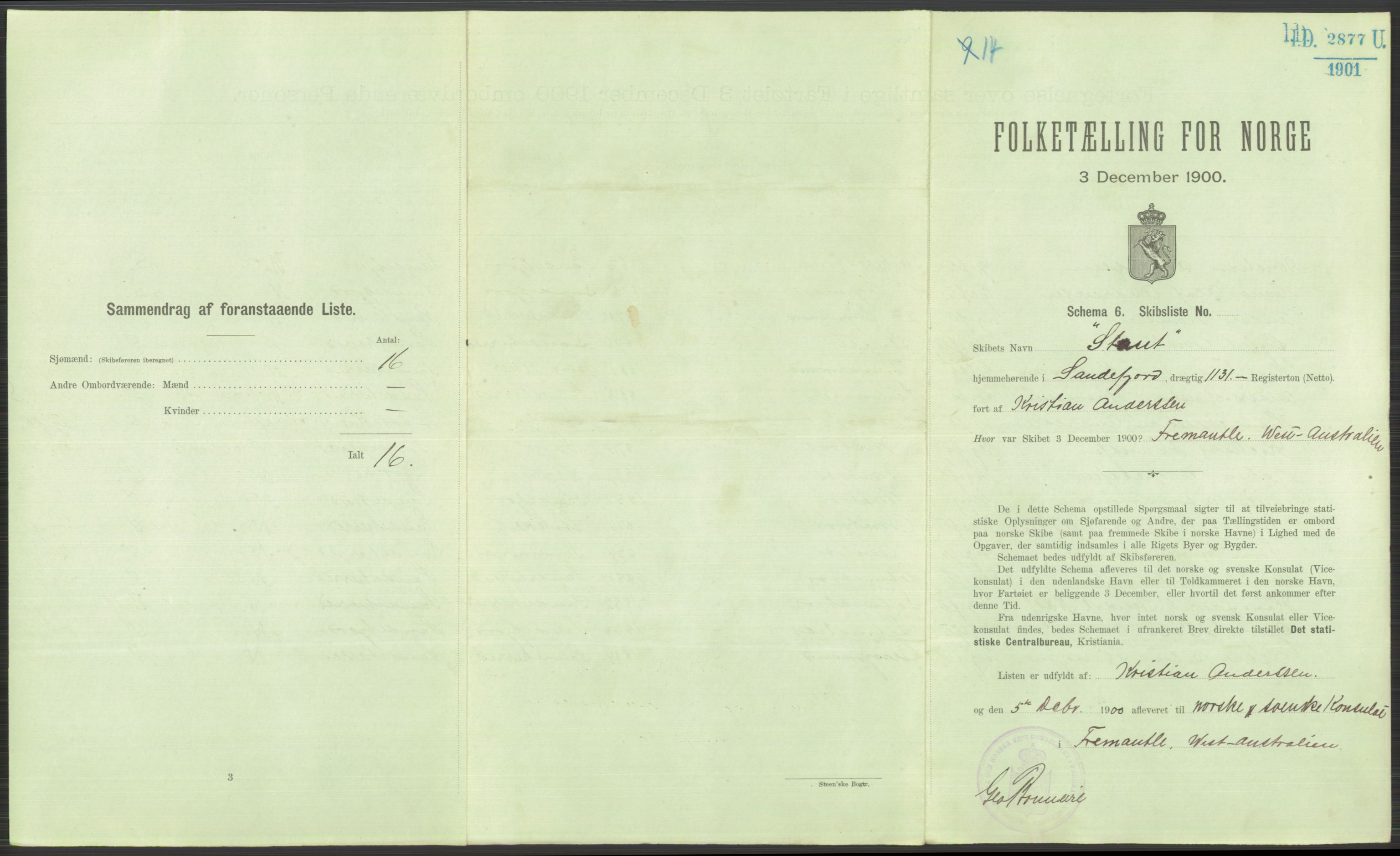 RA, 1900 Census - ship lists from ships in Norwegian harbours, harbours abroad and at sea, 1900, p. 5021