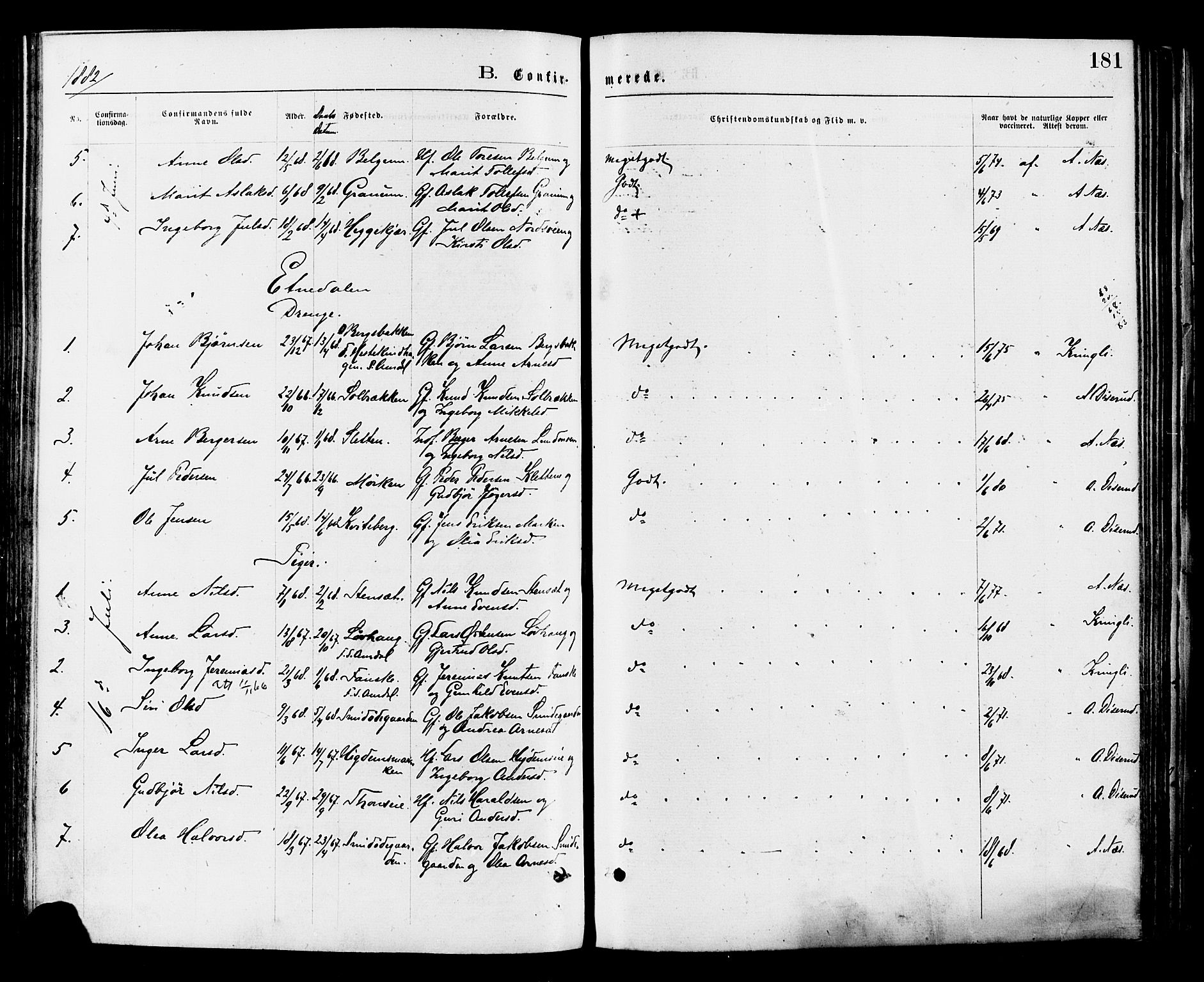 Nord-Aurdal prestekontor, AV/SAH-PREST-132/H/Ha/Haa/L0009: Parish register (official) no. 9, 1876-1882, p. 181