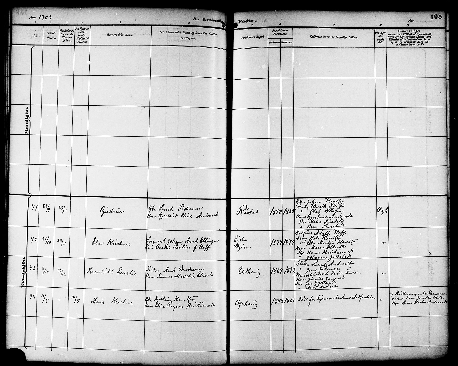 Ministerialprotokoller, klokkerbøker og fødselsregistre - Sør-Trøndelag, SAT/A-1456/659/L0746: Parish register (copy) no. 659C03, 1893-1912, p. 108
